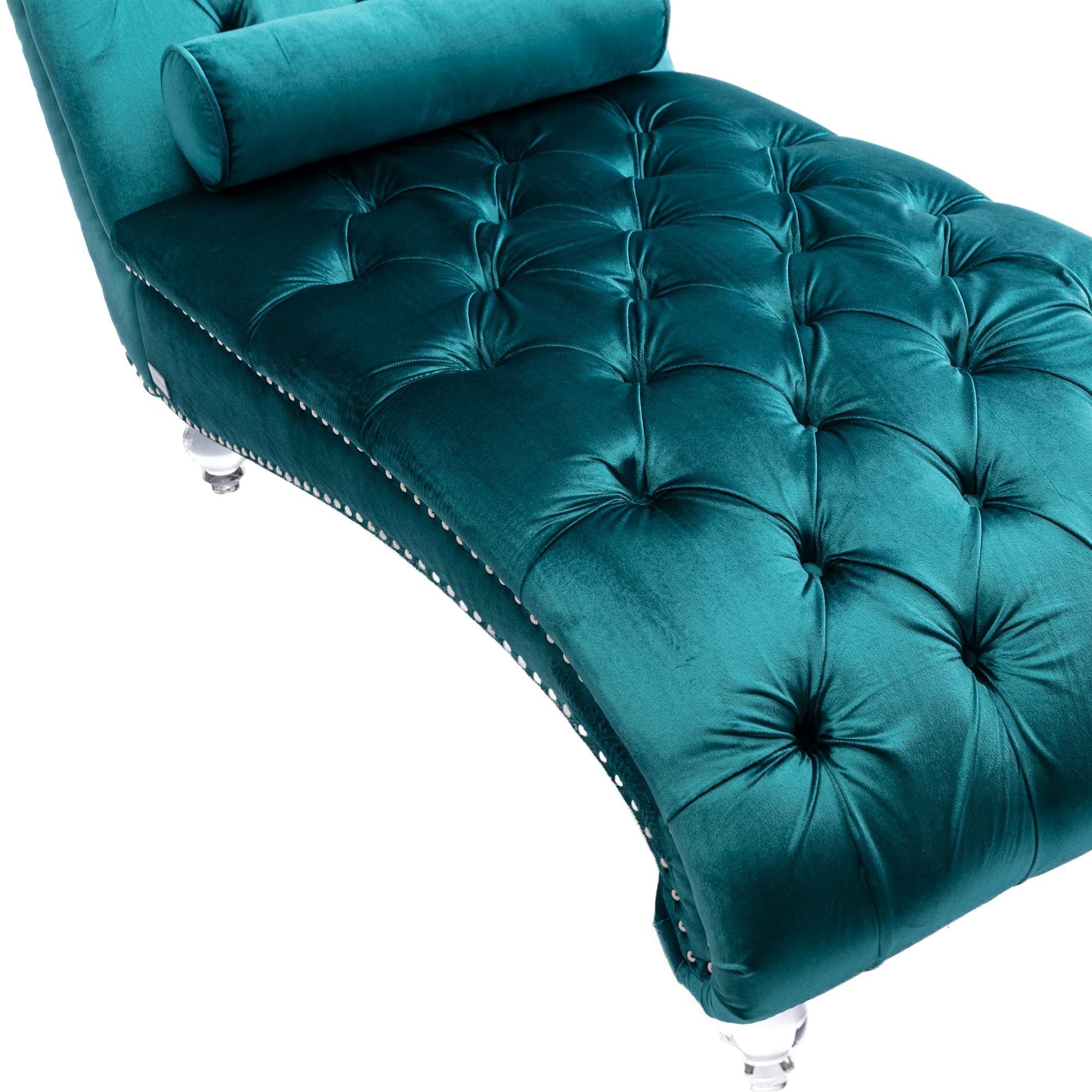 Modern Velvet Chaise Lounge Chair - Armless Sofa with Acrylic Legs, Teal Blue Accent Furniture for Living Room, Bedroom & Home Office Decor