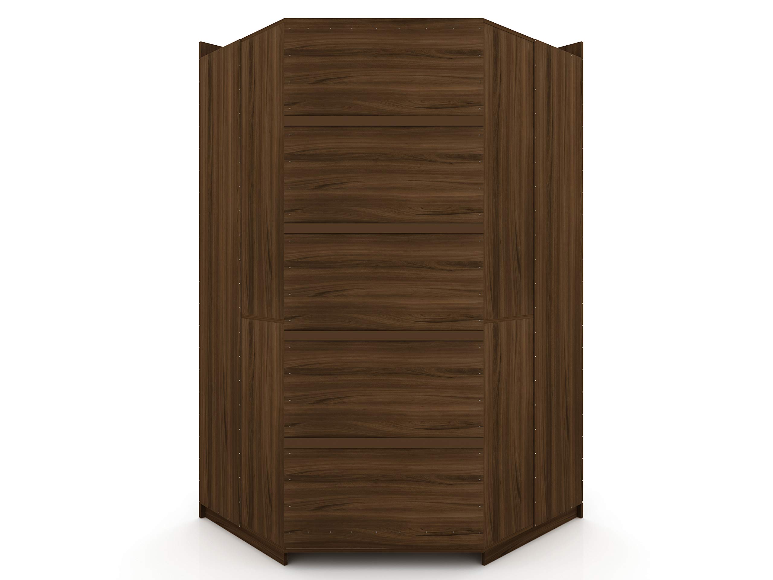 Modern Free-Standing Corner Wardrobe Closet with Rounded Hanging Rods & Open Shelves - Space-Saving Storage Solution for Bedroom, Living Room or Office - Brown by Manhattan Comfort