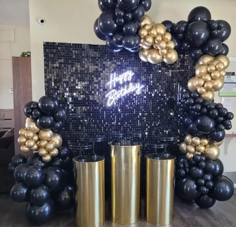 Shimmer Wall Backdrop - 24 Panels Square Sequin Party Backdrop for Photography, Birthday, Anniversary, Wedding & Graduation Decor (Black) | Perfect for Event Photo Booths, Stage Backgrounds & Social Media Content Creation