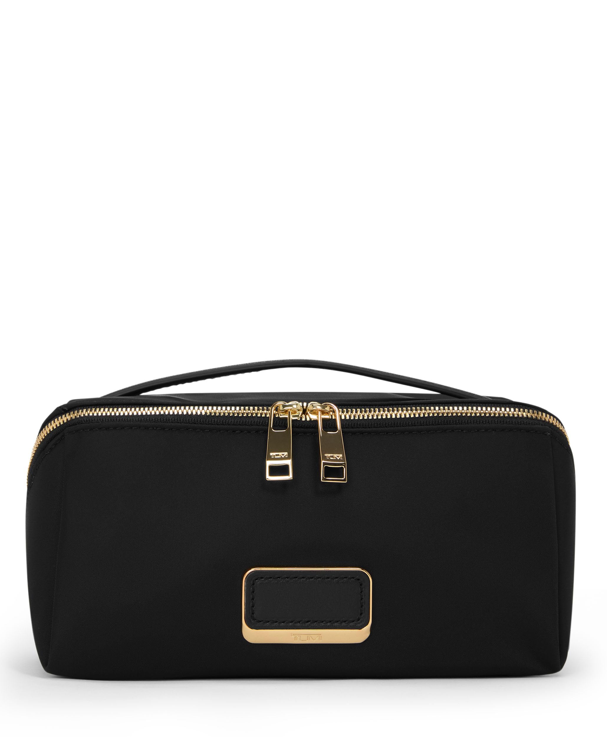 TUMI Voyageur Dallas Cosmetic Bag - Lay-Flat Travel Makeup Organizer with Gold Hardware - Packable Toiletry Bag for Women - Perfect for Airplane Carry-On & Weekend Getaways (Black)
