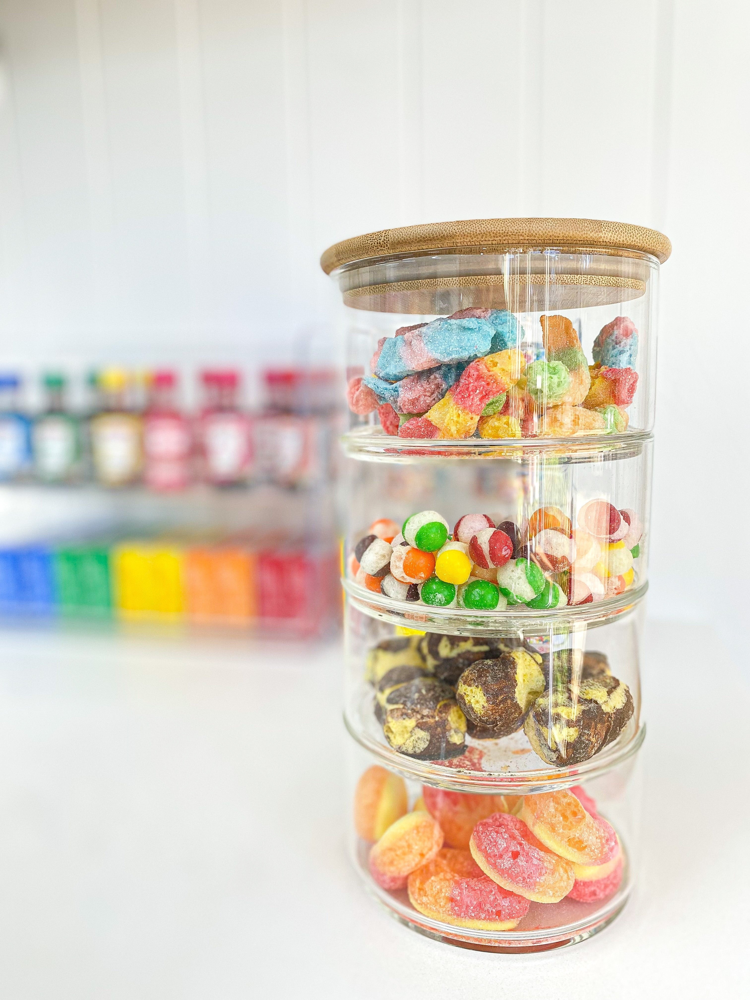 Stackable Bamboo Glass Jars with Lids - Set of 3 Small Round Containers for Spices, Tea, Coffee & Kitchen Storage | Perfect for Pantry Organization & DIY Gifts