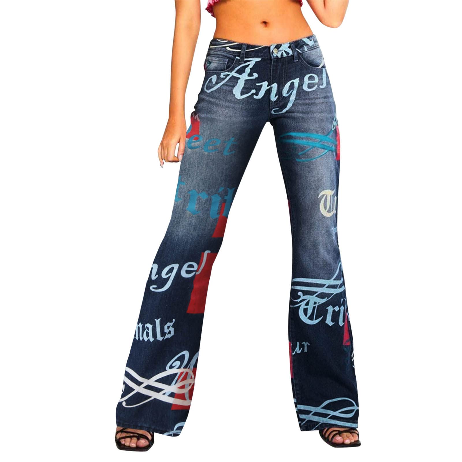 Women's Casual Zip Pocket Printed Denim Trousers - Loose Fit Jeans Pants for Everyday Wear | Comfortable Skinny Jeans for Work, Travel & Outings