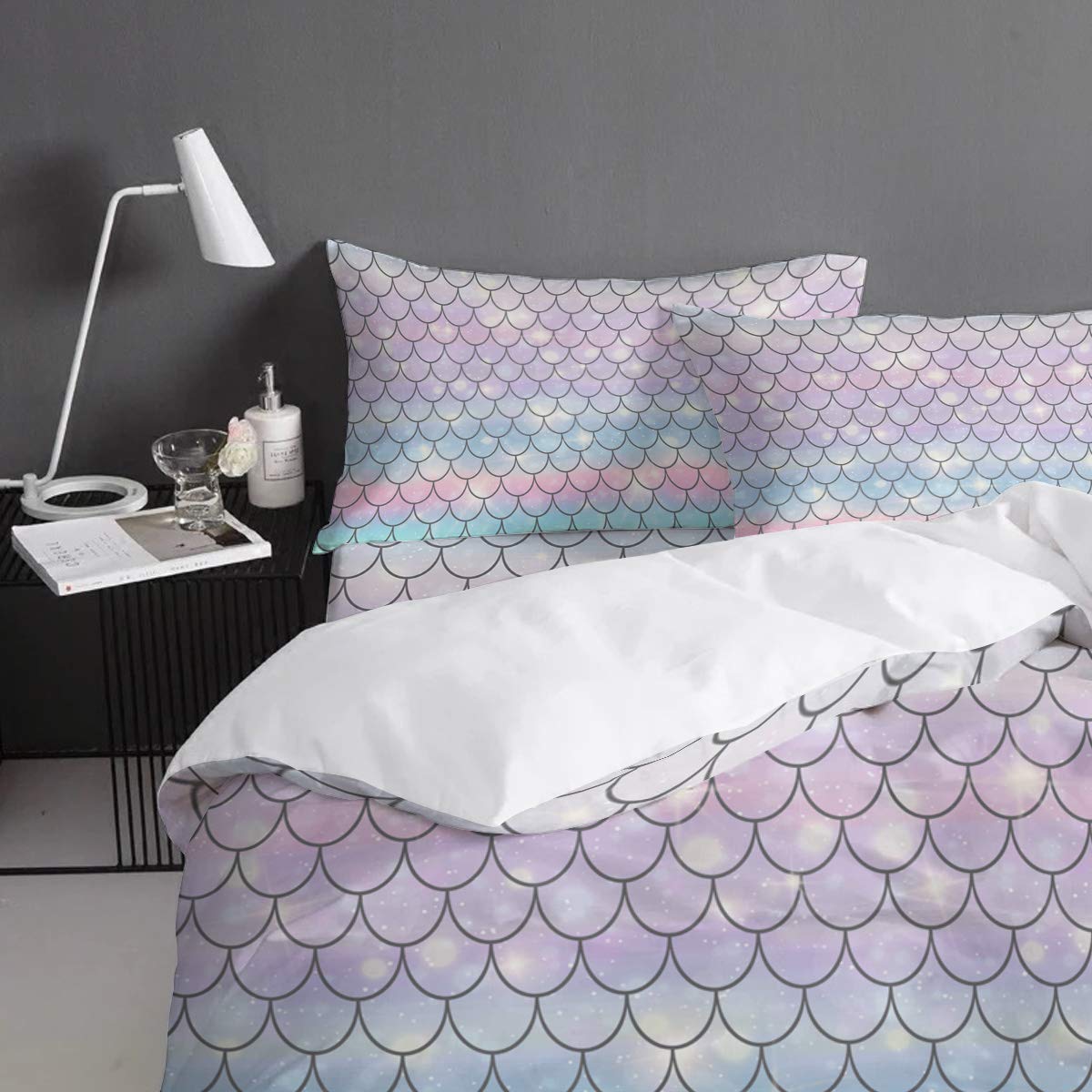 Premium Soft Lightweight Duvet Cover Set 4-Piece Bedding Set with Zipper Closure - Mermaid Scales Design King Size for Luxurious Comfort | Perfect for Master Bedroom, Guest Room & Hotel Decor