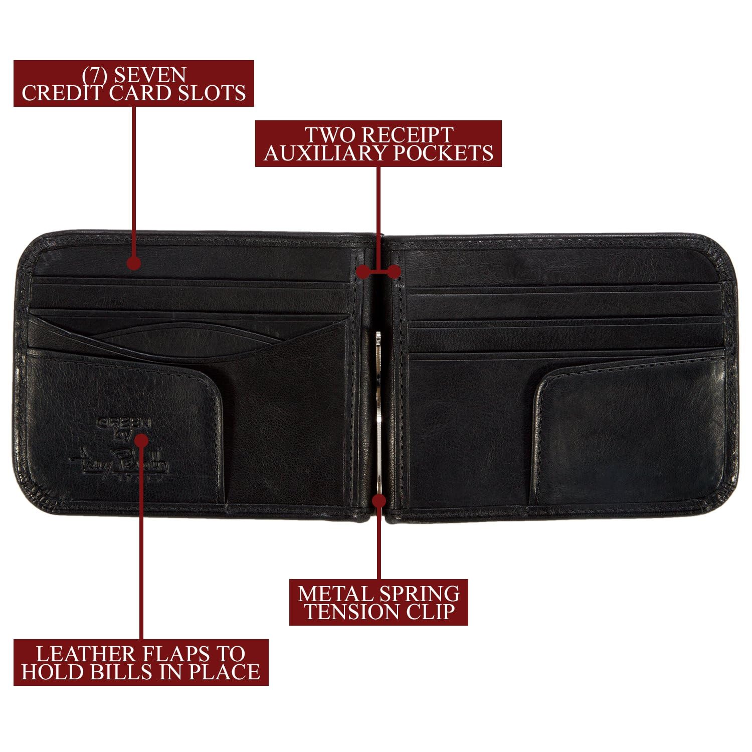Tony Perotti Men's Slim Bifold Wallet with Money Clip - Minimalist Italian Leather Card Holder for Credit Cards & Cash - Perfect for Everyday Carry, Business & Travel