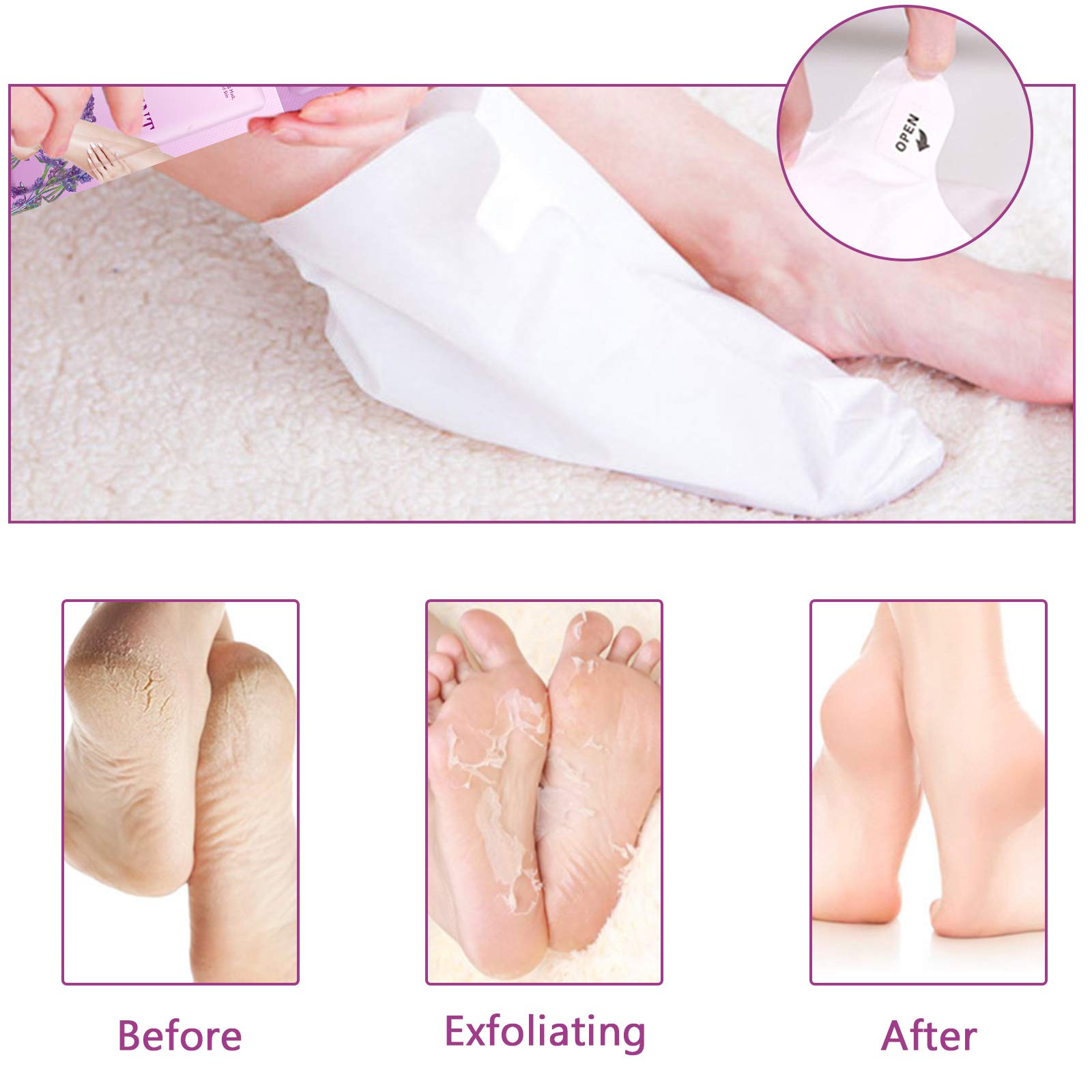 3-Pack Foot Peel Mask & Care Kit - Lavender Exfoliating Peel Off Mask, Cleansing Mousse & Moisturizing Cream for Dead Skin & Callus Removal - Perfect for At-Home Pedicures & Foot Spa Treatments (Men & Women)