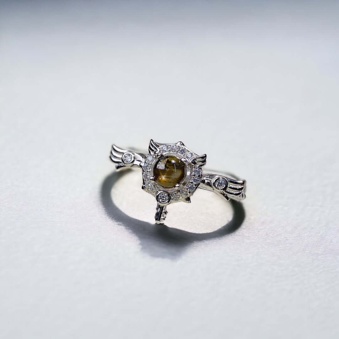 18K Gold Angel Wings Black Star Sapphire Ring for Women - Elegant Jewelry Gift for Birthday, Anniversary & Valentine's Day | NS2407