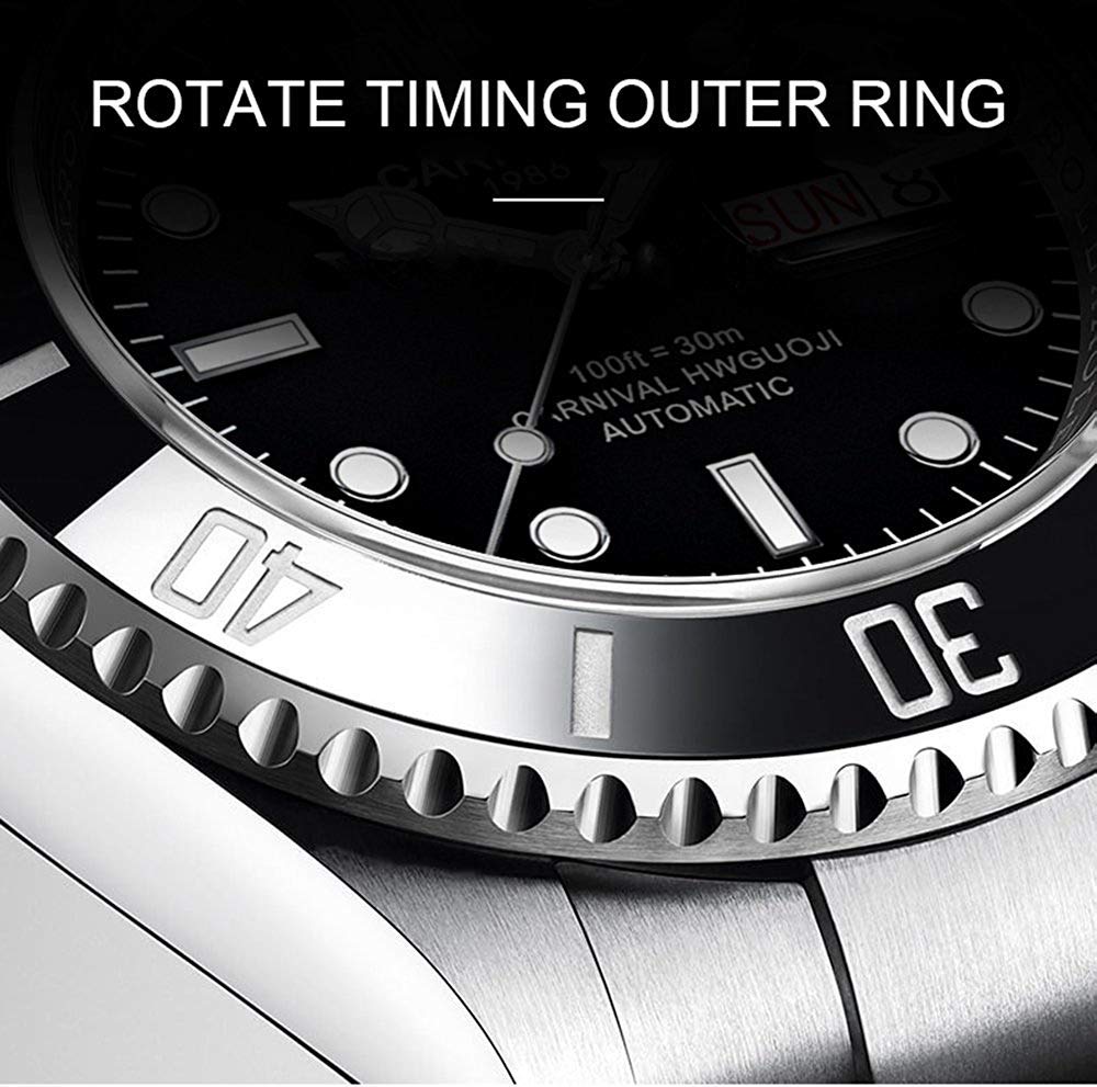 MASTOP Men's Automatic Diver Watch - Classic Rotating Bezel Analog Dress Watch with Day/Week Display - Luxury Waterproof Wristwatch for Business, Diving & Formal Occasions