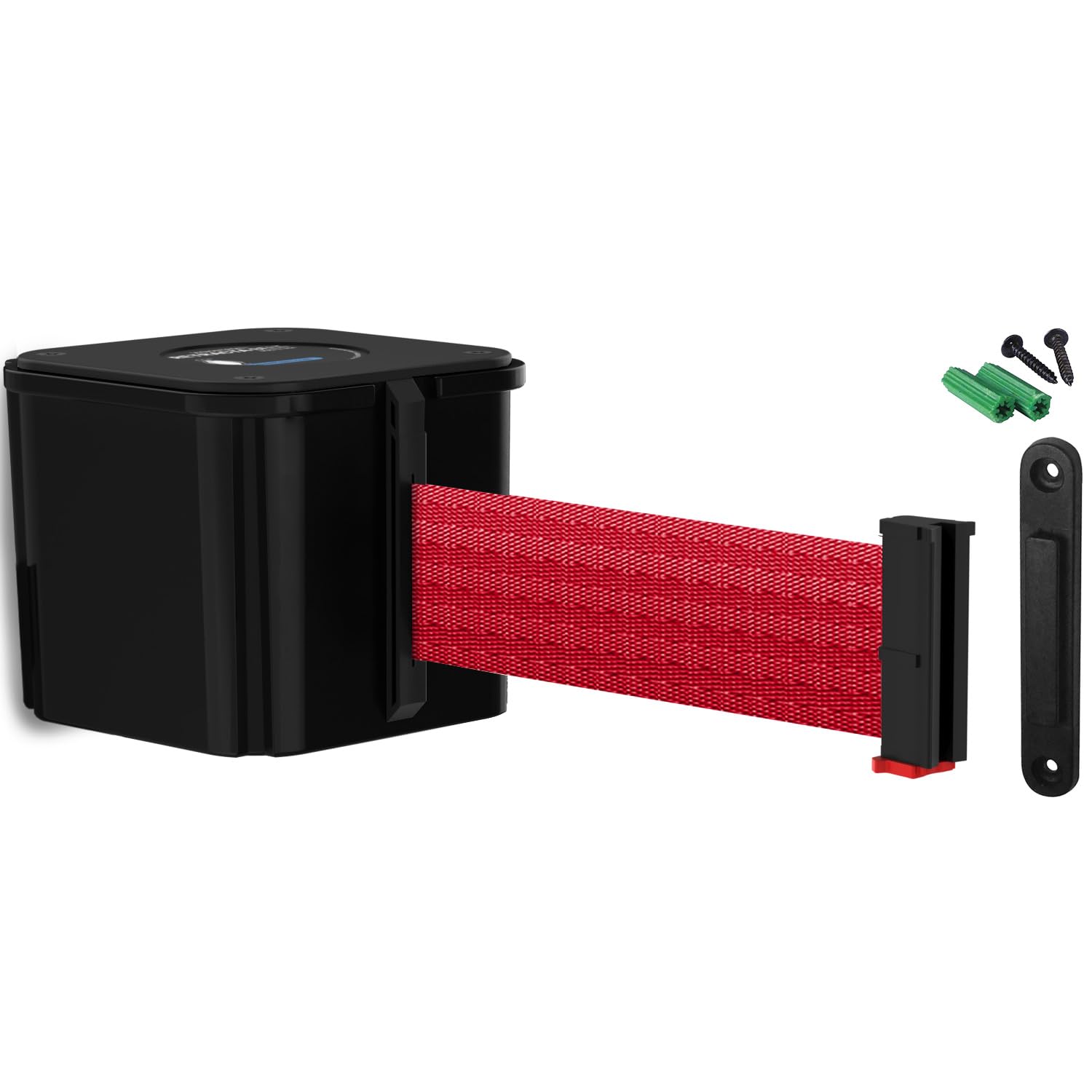 WM412 Retractable Belt Wall Mounted Crowd Control Barrier - 15ft Red Belt with Smooth Black Finish for Queue Management | Perfect for Retail Stores, Events, and Public Spaces