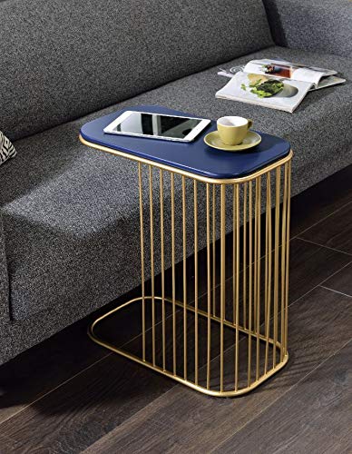 Knocbel Modern C-Shaped End Table - Blue and Gold Metal Side Table for Sofa, Couch, Bed - 18