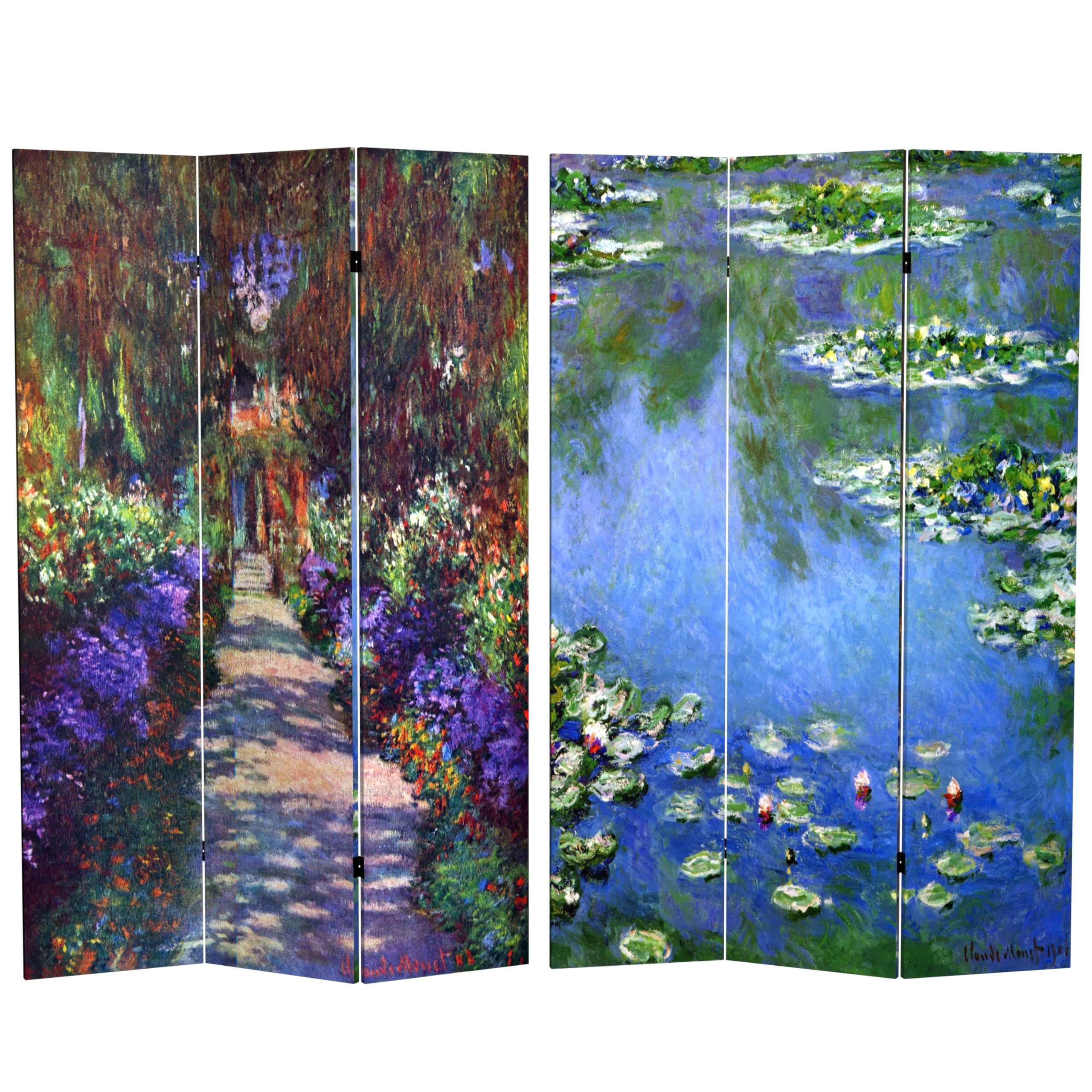 6 ft Double Sided Monet Canvas Room Divider - Water Lilies & Garden at Giverny Blue Art Panel | Home Office Partition Screen | Bedroom Decor & Living Room Privacy Panel