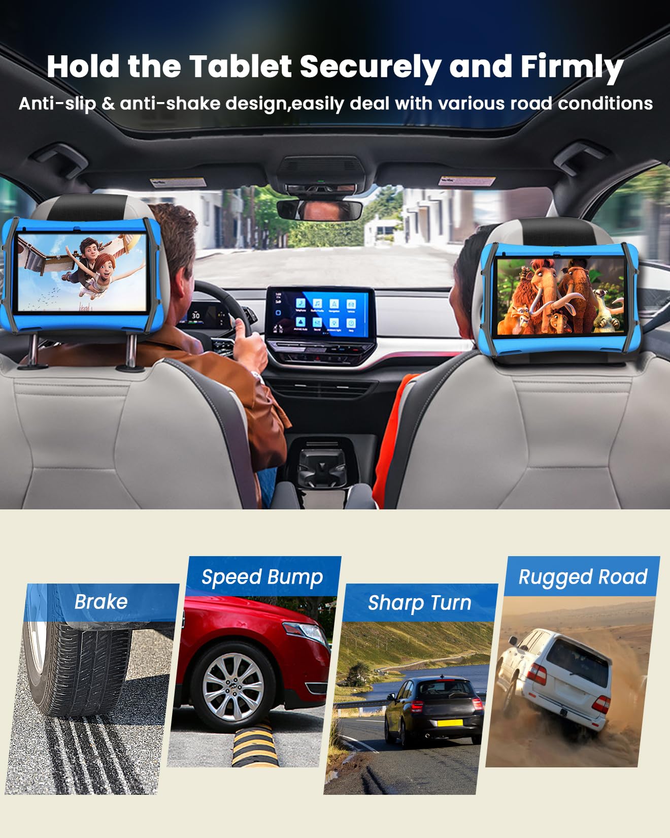 Upgraded WONNIE Car Tablet Holder for iPad - Universal 7-12.9 Inch Tablet Mount with Anti-Slip Strap & Silicone Net - Perfect Backseat Entertainment for Kids on Road Trips & Long Drives