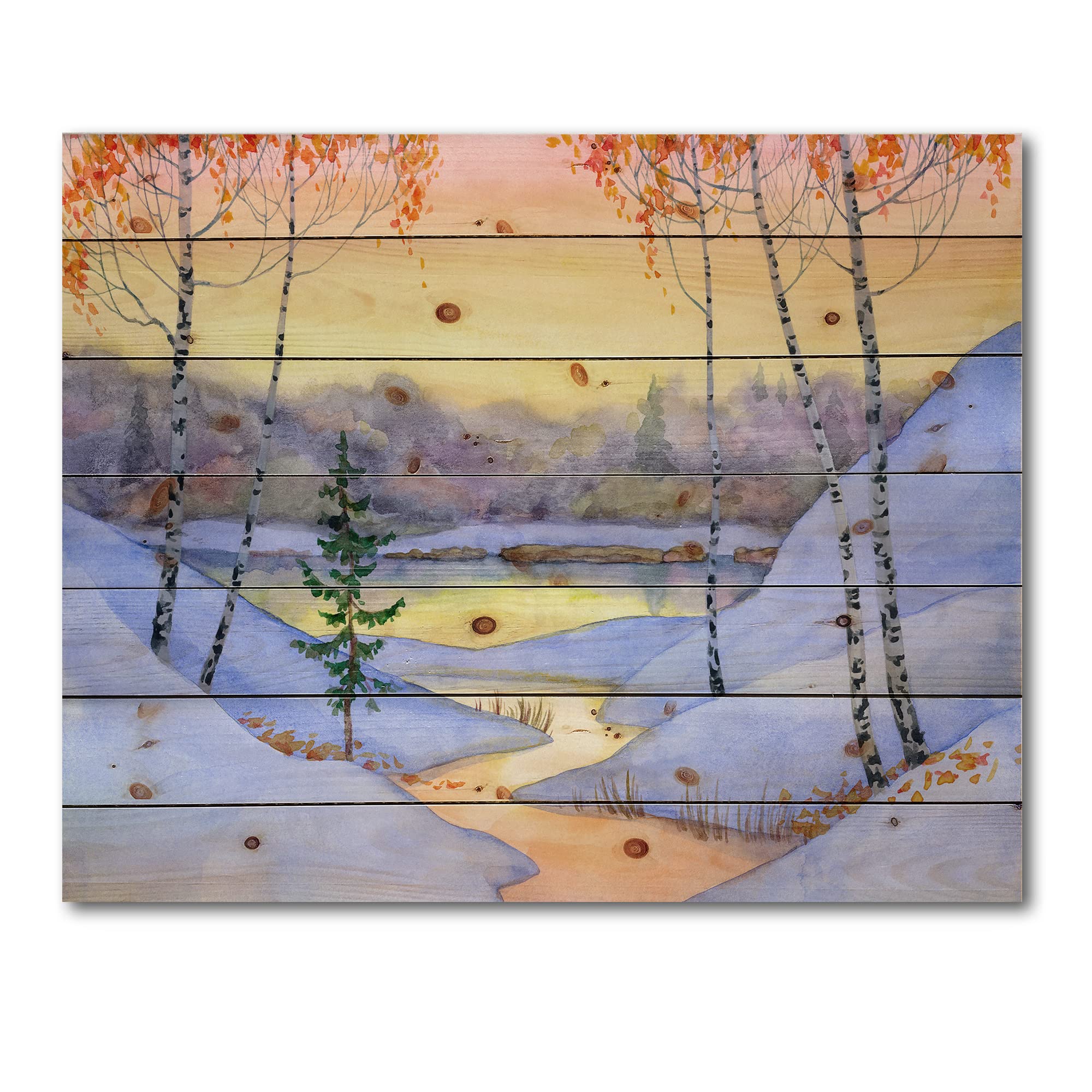 DesignQ Winter Forest Lake House Wood Wall Decor - White Wood Wall Art, Large Landscape Pine Wood Panels - Perfect for Living Room, Bedroom & Cabin Decor