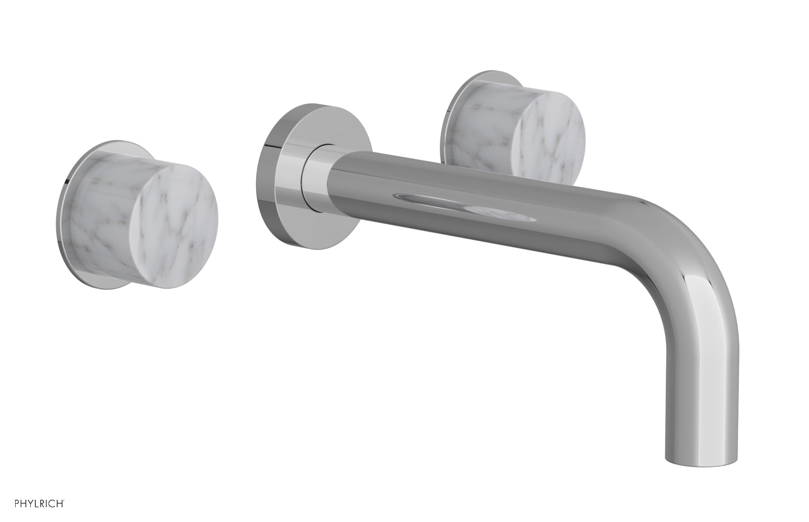 BASIC II Wall Tub Faucet Set with White Marble Handles - 230 58 - Modern Bathroom Sink Faucet for Bathroom Vanity, Powder Room & Guest Bath Installation