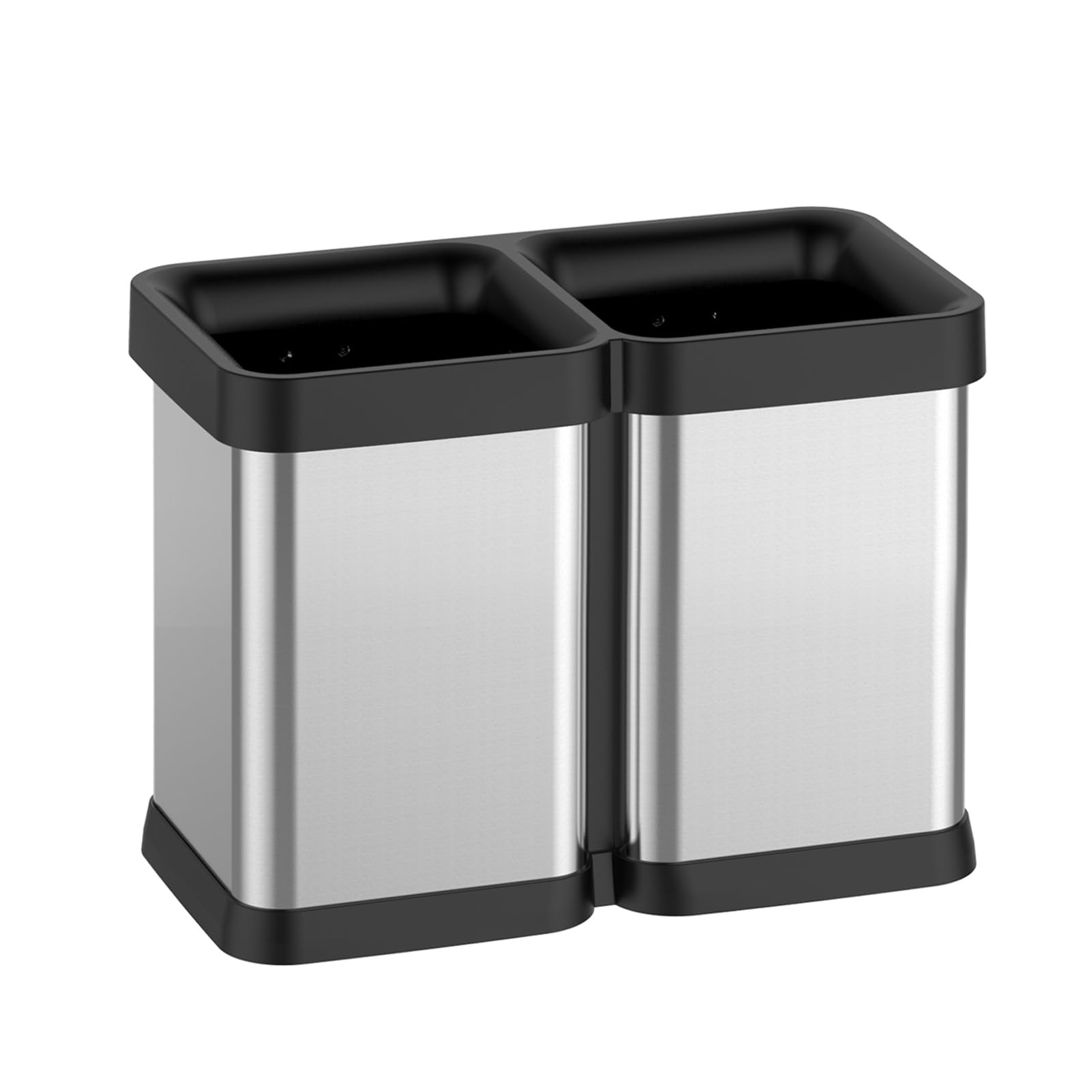 GARVEE 2x5.3 Gallon Dual Compartment Stainless Steel Trash Can - Lidless Open Top Kitchen Waste Bin for Office, Restaurant & Home Use - Perfect for Recycling, Food Waste & General Trash Disposal