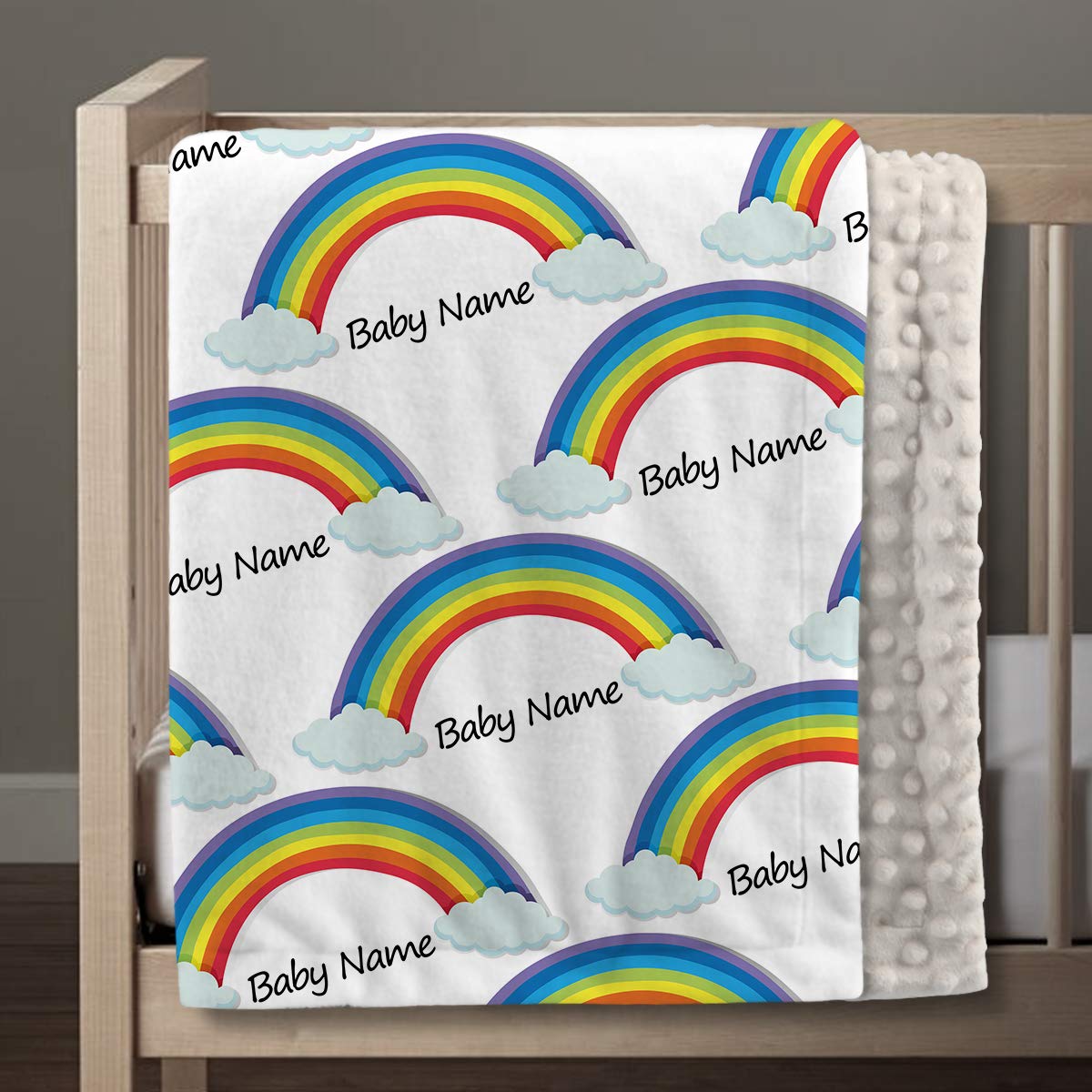 Personalized Baby Rainbow Blankets for Boys & Girls - Custom Name Soft Plush Minky Dot Blanket - Cozy Newborn Gift for Nursery, Christening & Baby Showers