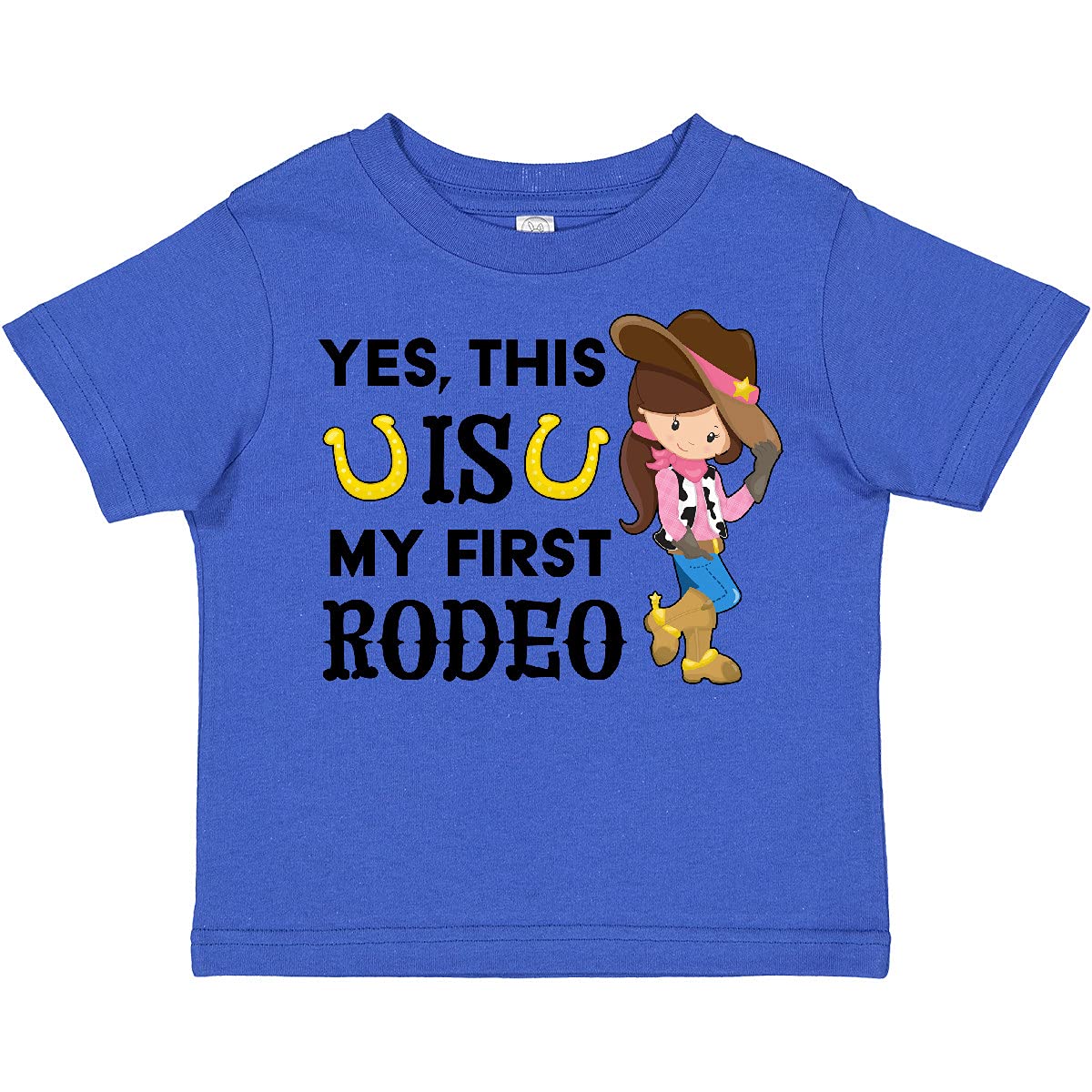 Inktastic 'Yes, This is My First Rodeo' Cowgirl in Hat & Boots Toddler T-Shirt - Cute Western Outfit for Toddler Girls Birthday & Rodeo Events