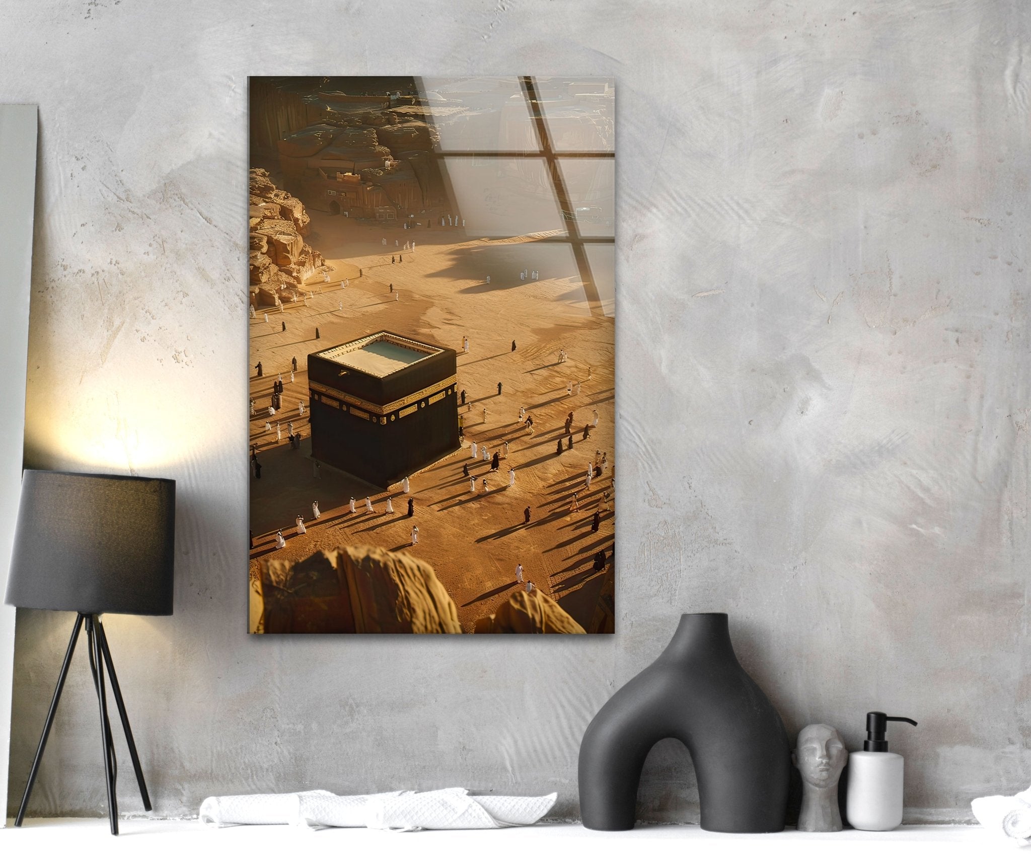 Stunning Aerial View Kaaba Glass Wall Art - Islamic Home Decor for Living Room, Mosque & Office - Perfect Muslim Gift for Eid & Ramadan