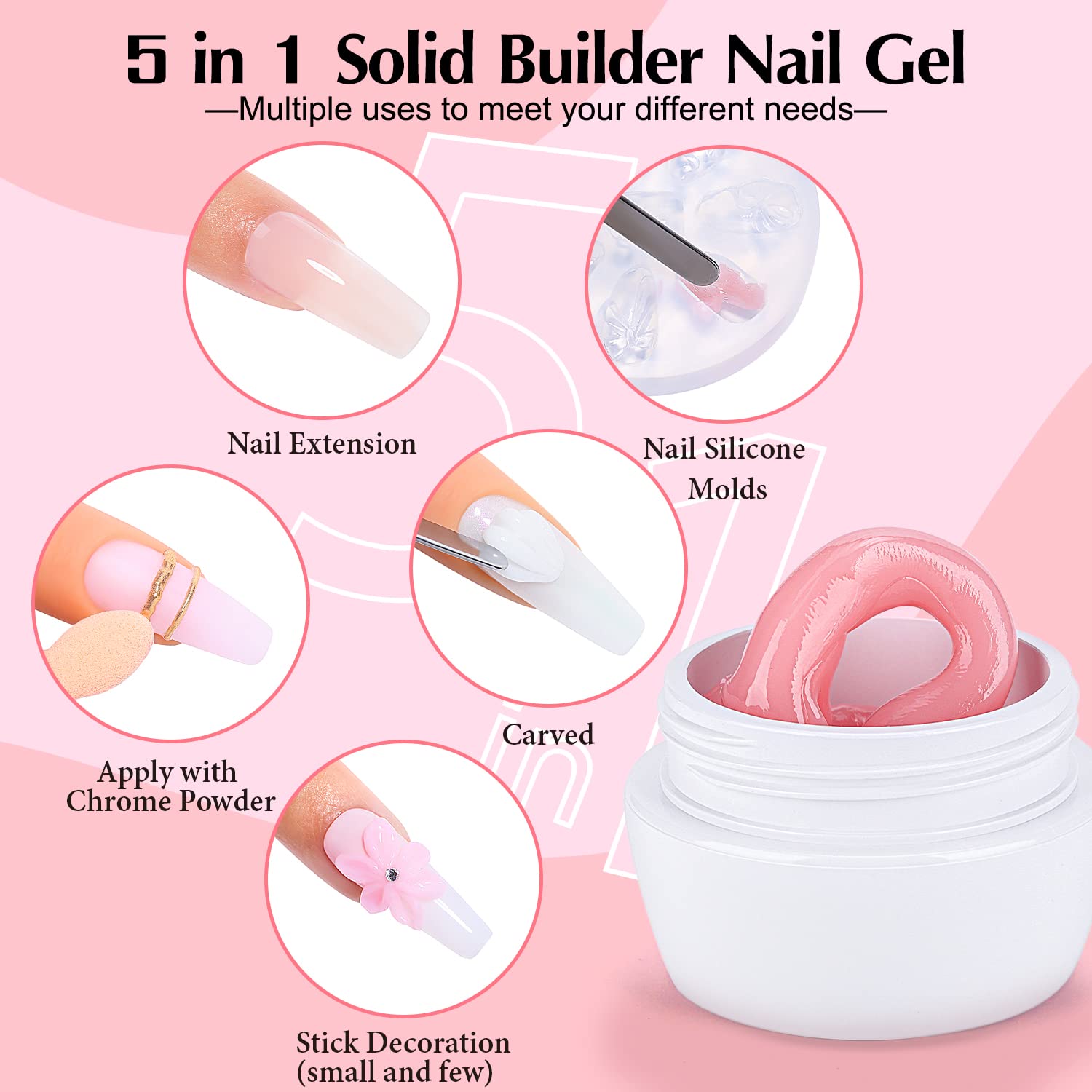 AIMEILI Hema-Free Solid Builder Nail Gel Kit - 4 Colors Nail Extension Gel with 2-in-1 Pen Brush, 100pcs Clear Dual Nail Forms & 10pcs Nail Tips Guide Stickers - Perfect for DIY Nail Art, Salon Extensions & At-Home Manicures
