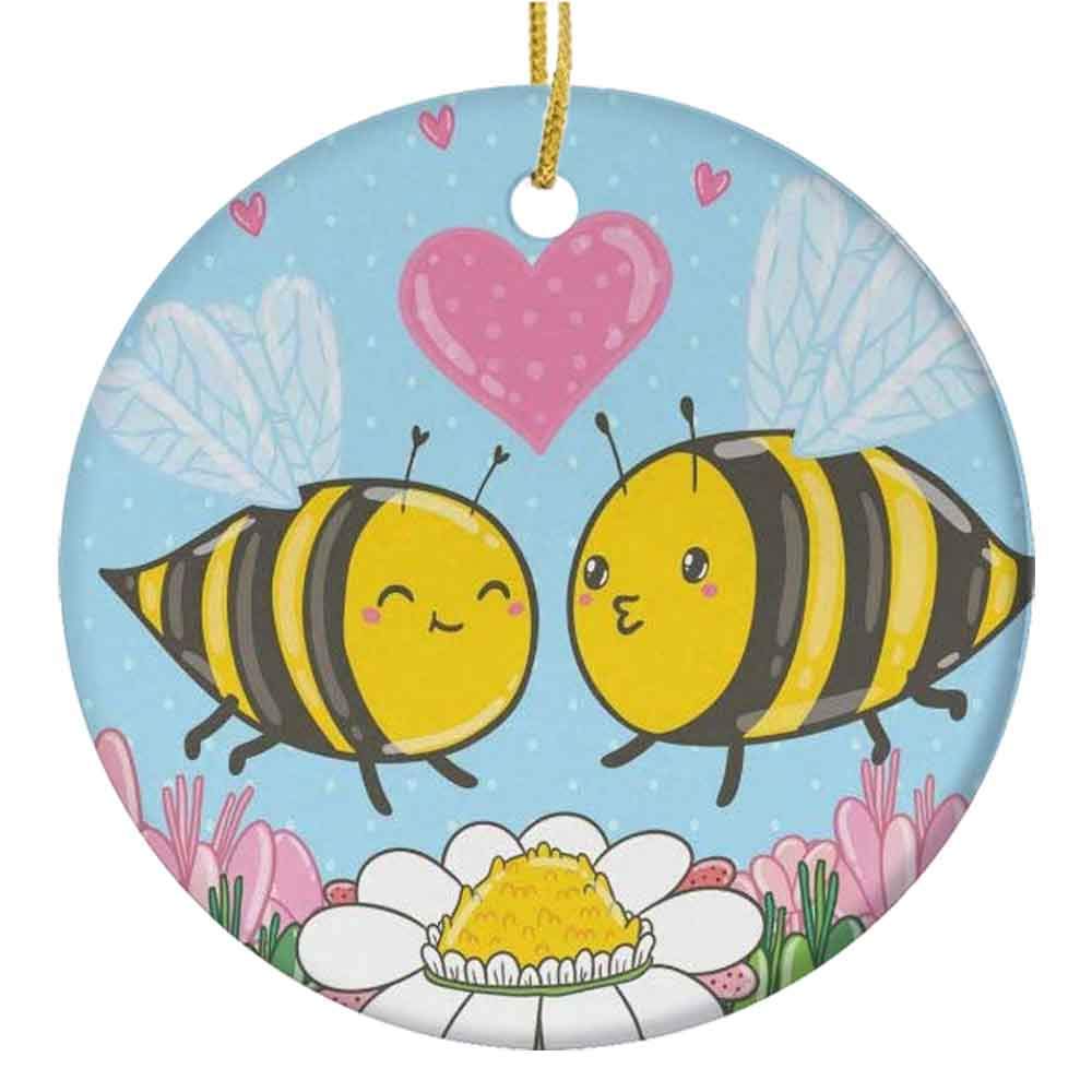 Funny Bee Ceramic Christmas Ornaments - 2.85 Inch Cute Holiday Decor for Xmas Tree, Valentines & Spring Celebrations | Perfect for Home, Office & Gift Giving
