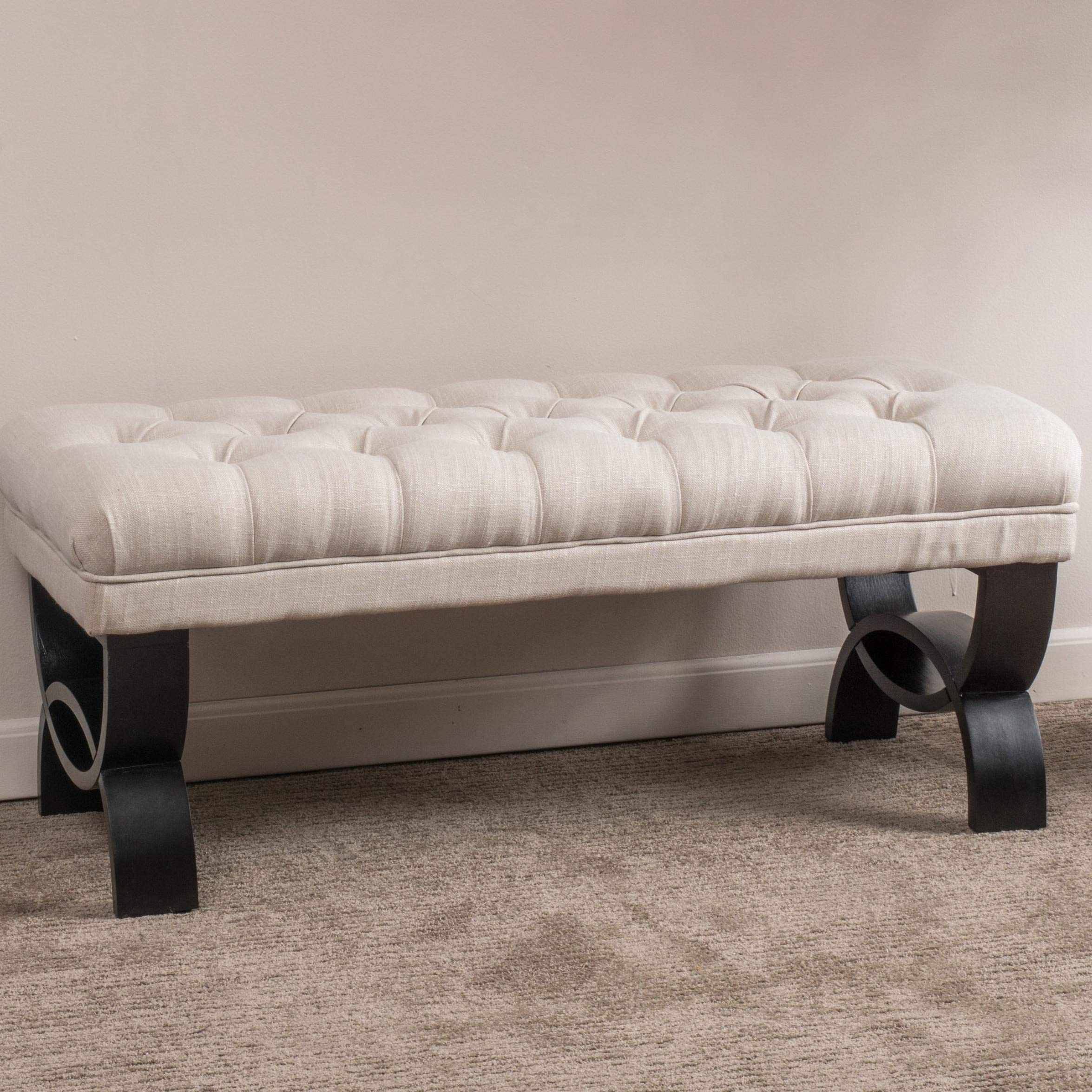 Beige Tufted Ottoman Bench with Upholstered Cushion - Modern Decorative Storage Footstool for Living Room, Bedroom & Entryway - Sturdy Wood Frame & Soft Comfy Seat - Versatile Indoor Furniture for Home Decor