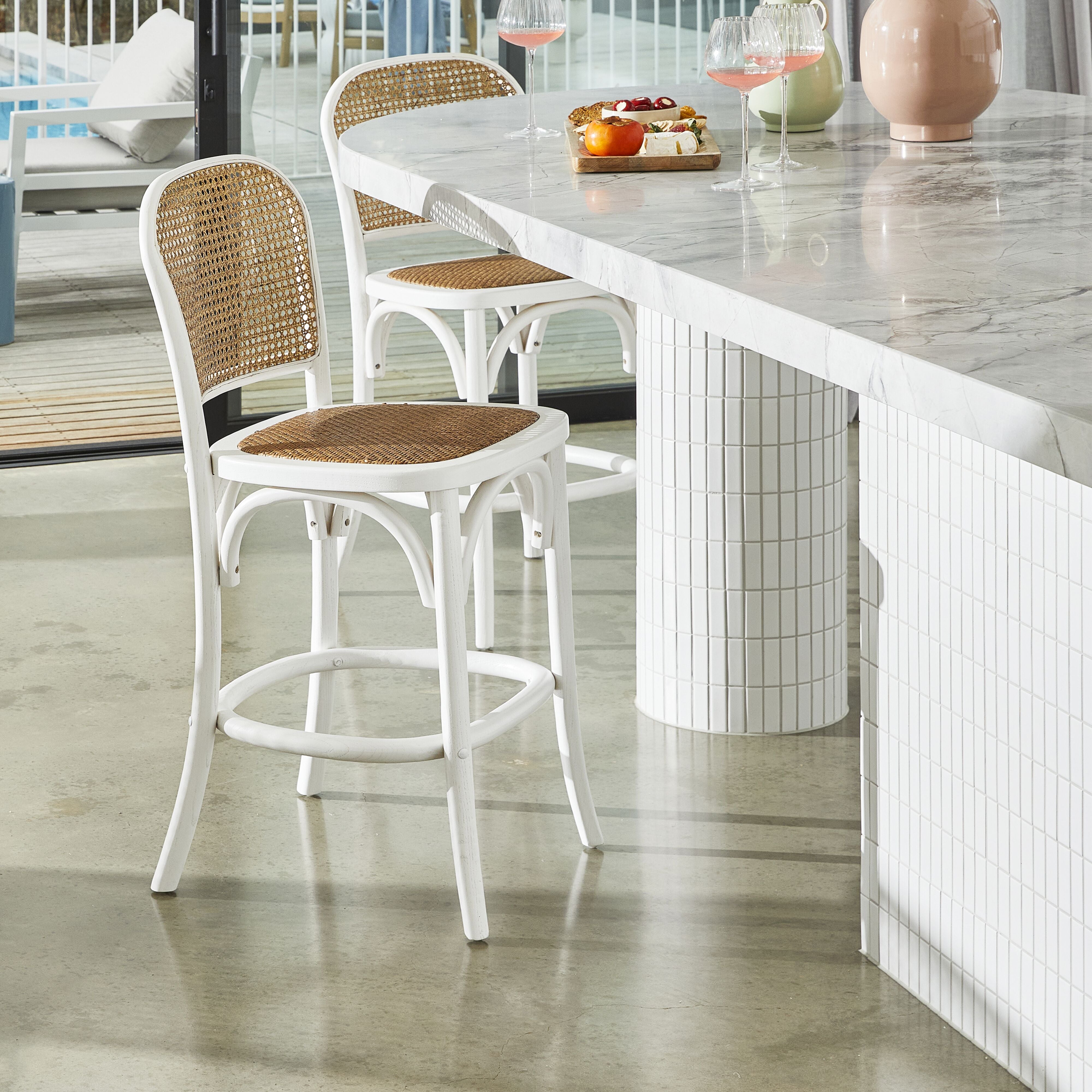 Premium White Bastion Bar Stool - Modern Kitchen Island & Counter Height Stool with Back Support - Perfect for Home Bars, Breakfast Nooks & Dining Areas