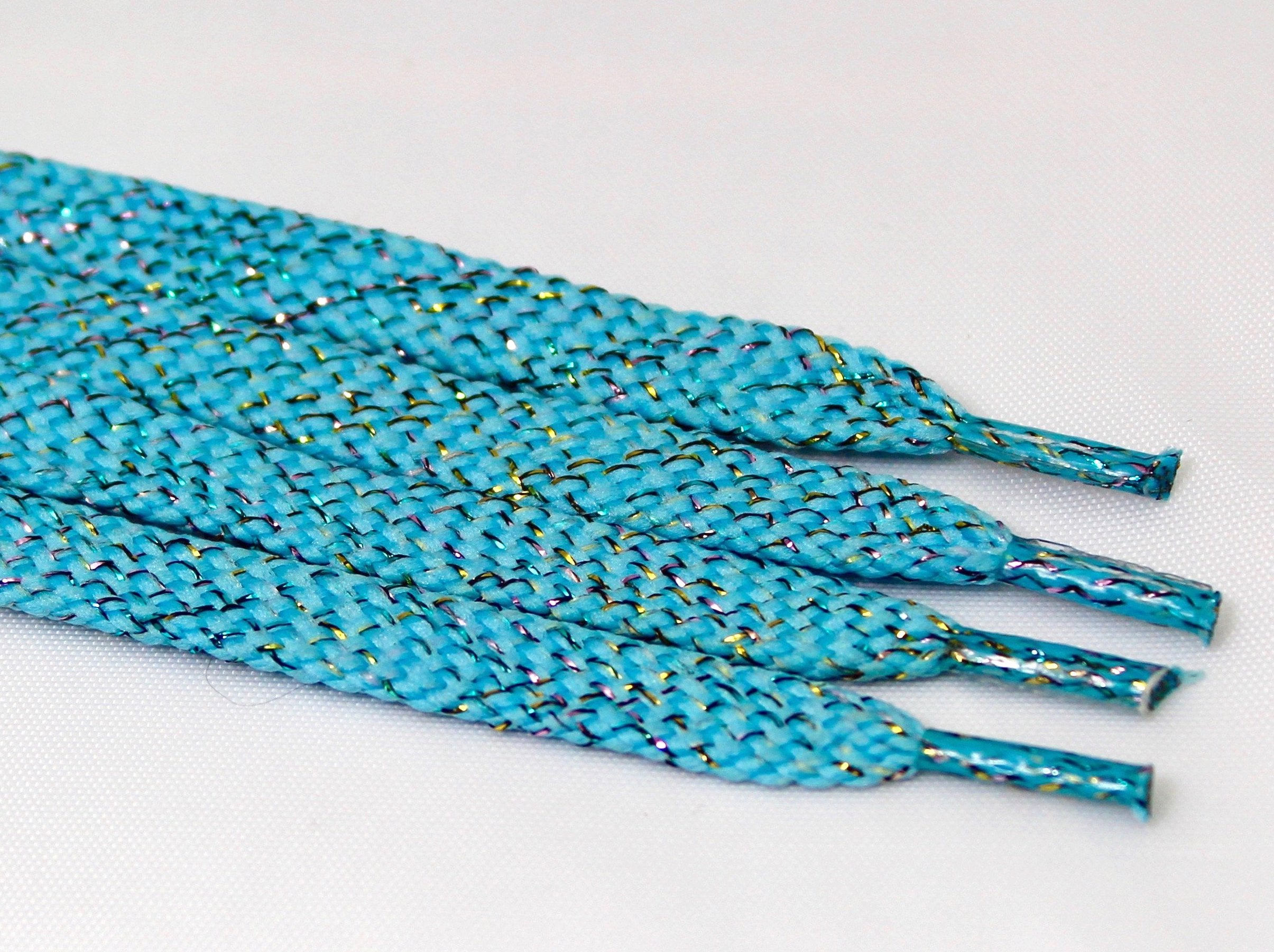 Flat Sparkle Shoelaces - Light Blue | Shiny Fashion Laces for Sneakers & Casual Shoes | Perfect for Running, Walking & Everyday Wear