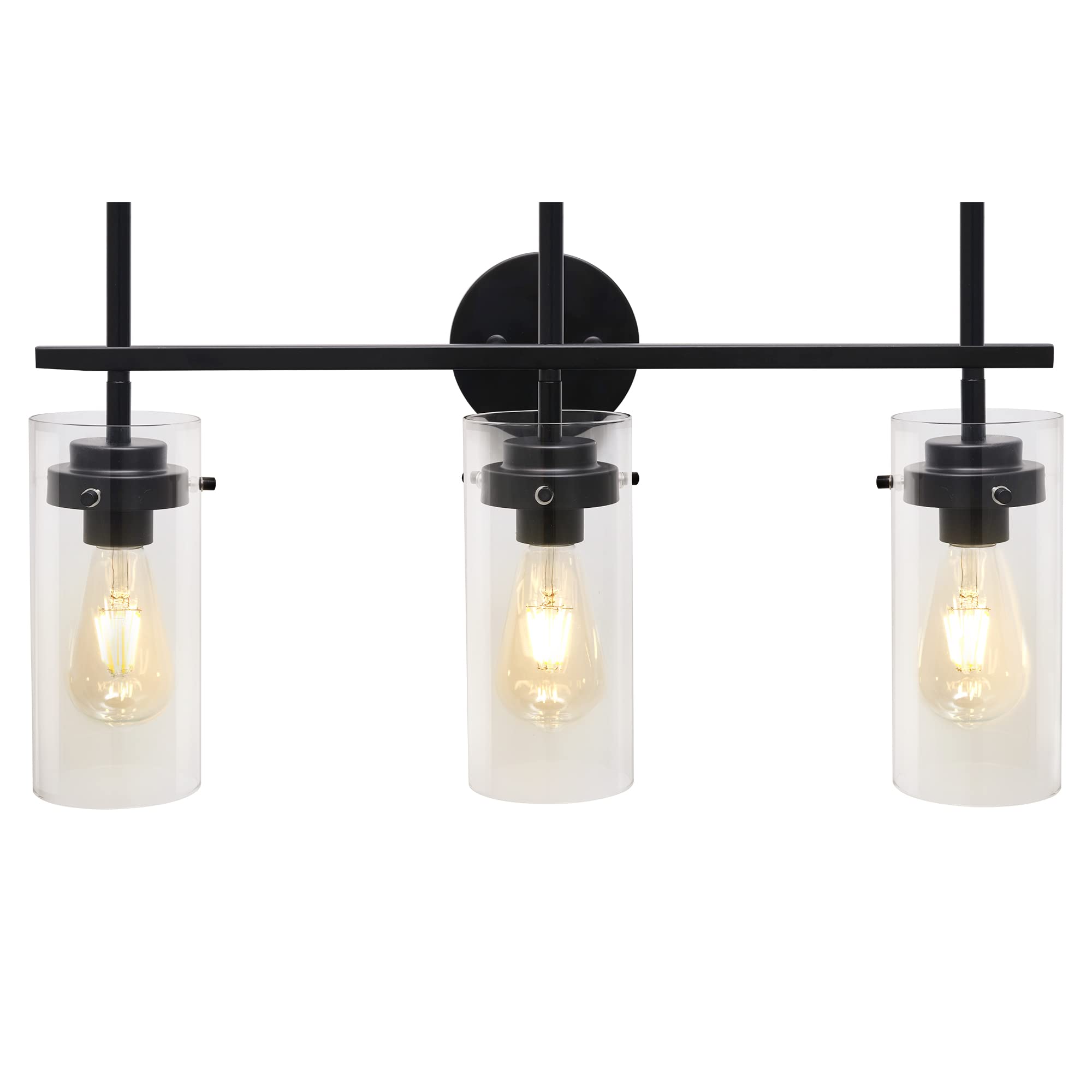 Black 3-Light Bathroom Vanity Fixture with Clear Glass - Modern Mirror Lighting for Indoor Bathrooms (UL Listed)
