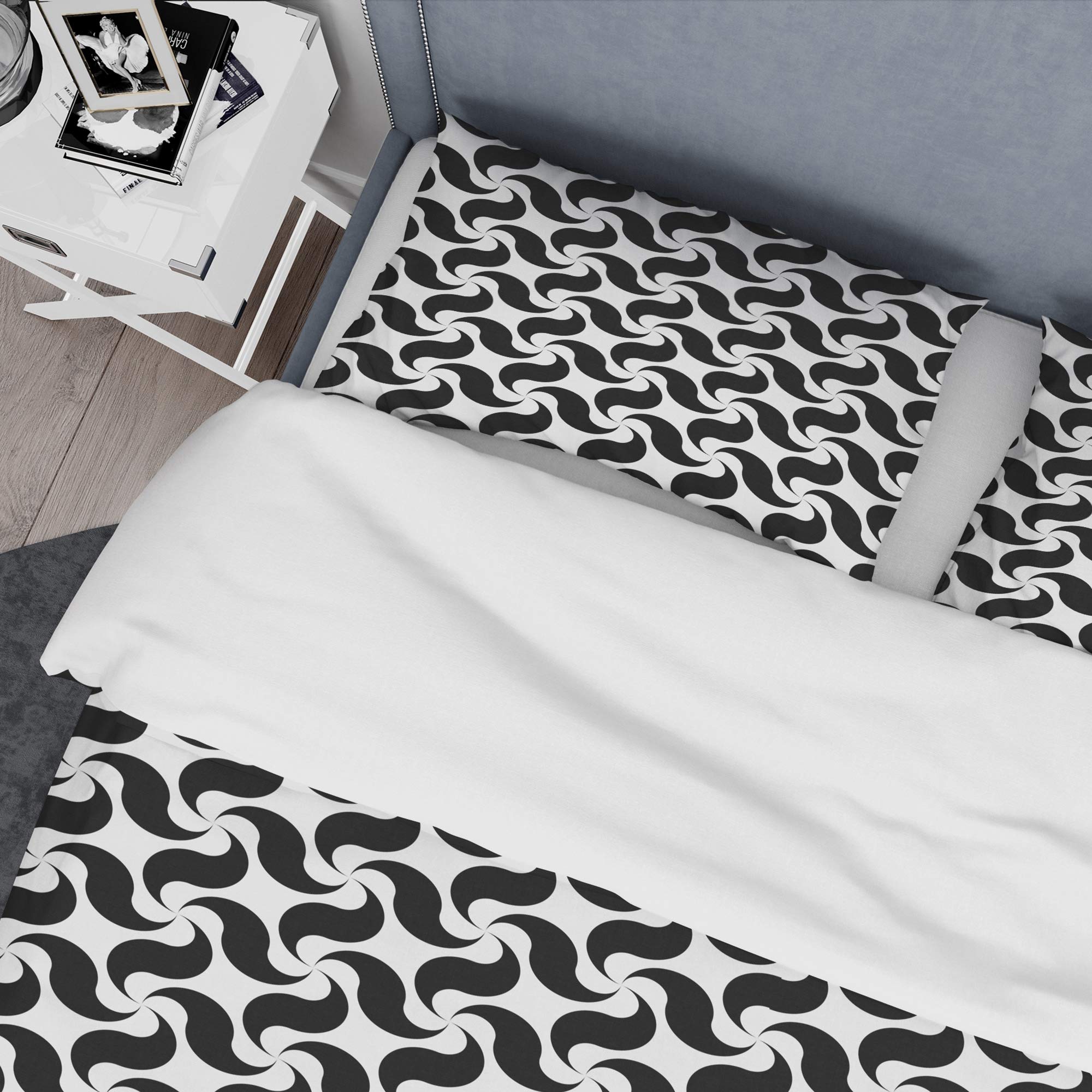 Stylish Monochrome Geometric Pattern Mid-Century Modern Duvet Cover Set | Queen/King Size | 100% Cotton Bedding | Perfect for Contemporary & Boho Chic Bedrooms