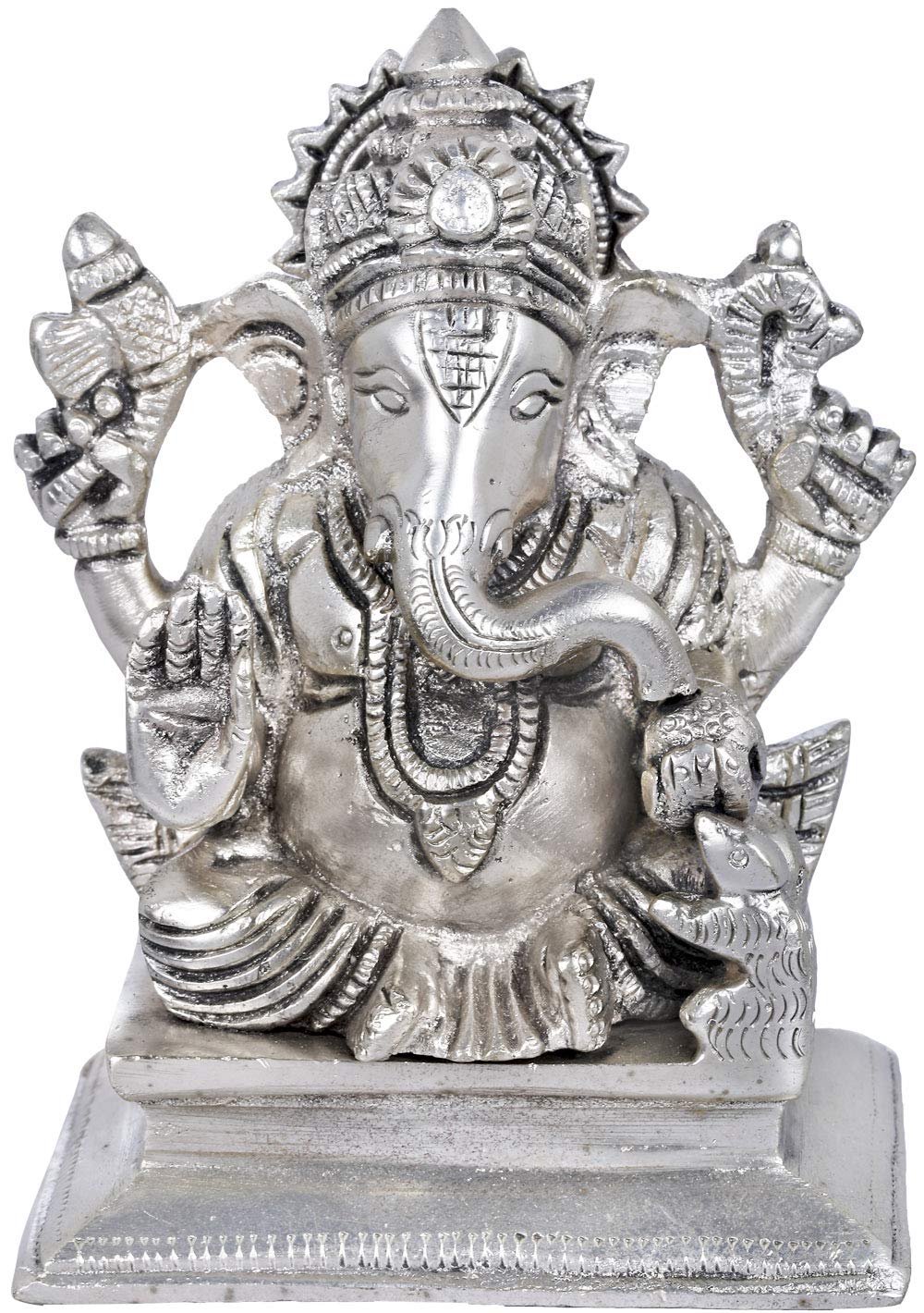 Exquisite Brass Lord Ganesha Statue - Small Size Hindu Deity Figurine with Silver Finish - Perfect for Home Altar, Meditation Space, or Indian Culture Decor