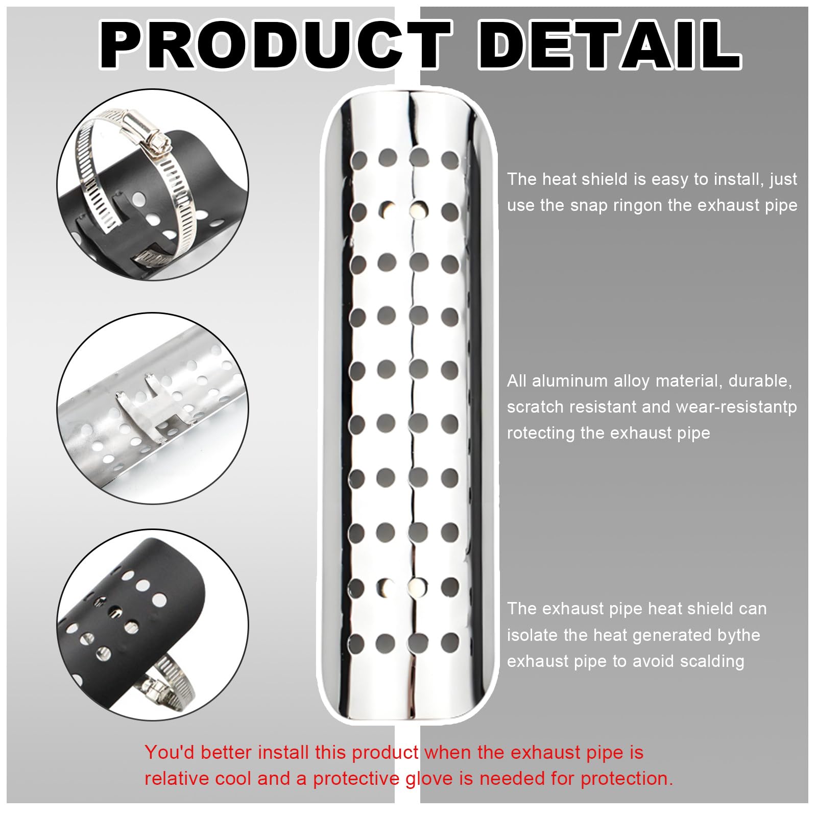Aluminum Motorcycle Exhaust Heat Shield Cover Guard with 2 Stainless Steel Clamps - High Temperature Protection for Motorbike Pipes - Durable Silver Motorcycle Accessories for Cruiser, Sport Bike & Off-Road Riding