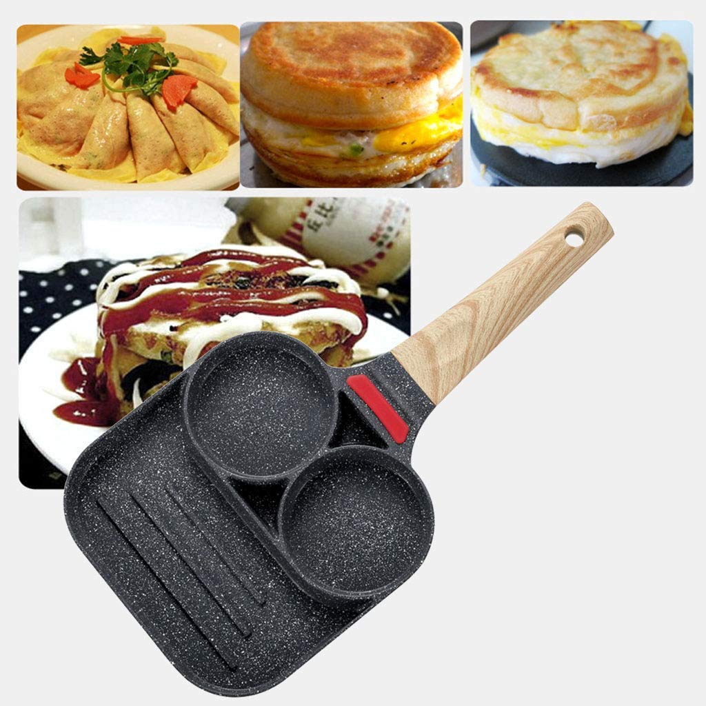 3-Hole Nonstick Omelet Frying Pan for Burgers, Eggs & Ham - Aluminum Alloy Breakfast Maker - Perfect for Cooking Omelets, Pancakes & Fried Eggs - Ideal for Home Kitchen, Camping & Quick Breakfasts