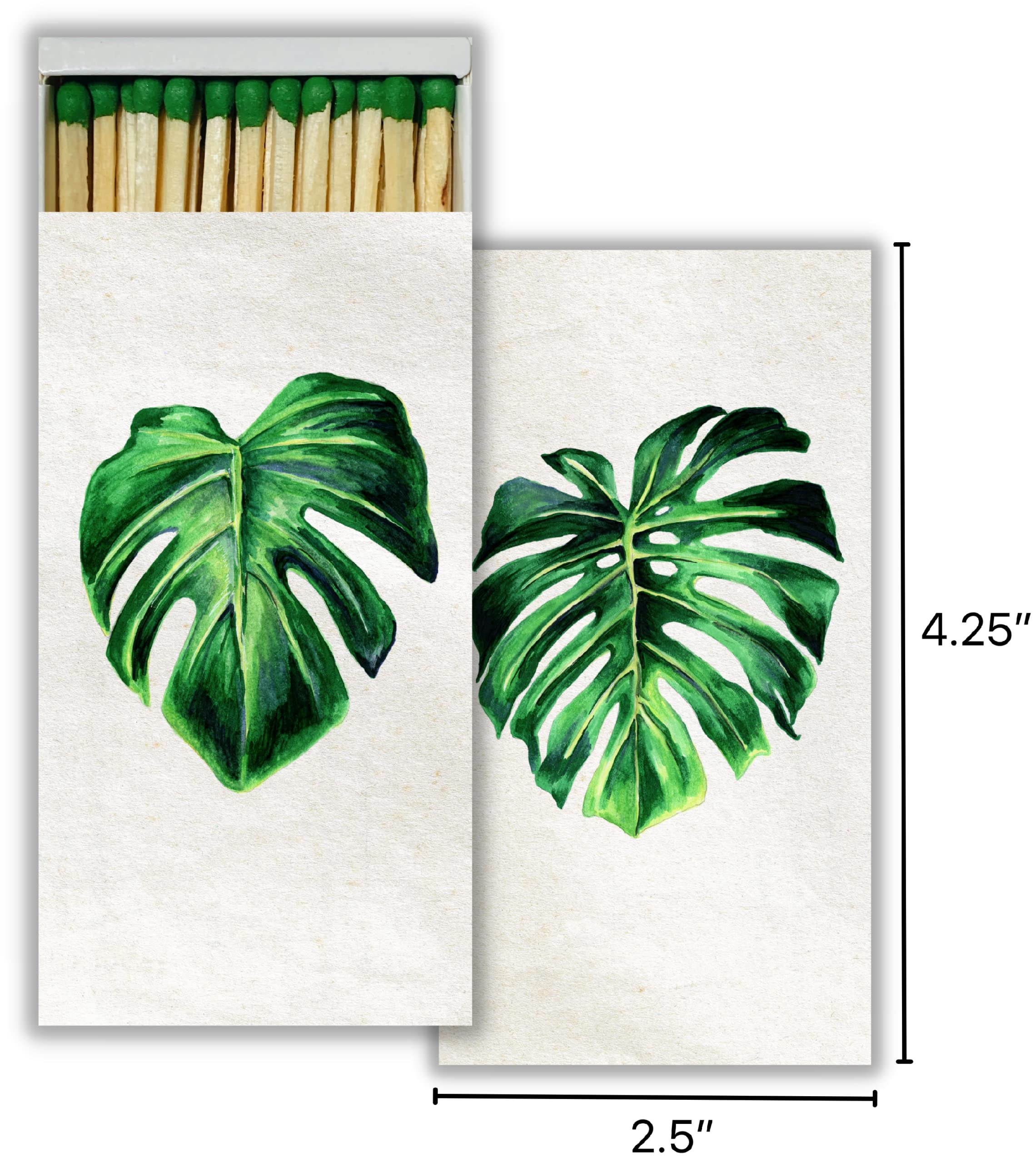 Monstera Leaf Decorative Matchboxes with Wooden Matches - Set of 3 for Lighting Candles, Fireplaces, Grills, and Home Décor | Perfect for Weddings, Parties, and Cozy Nights