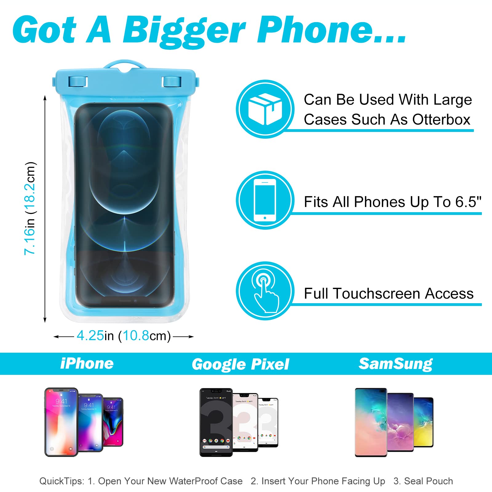 Universal Waterproof Phone Pouch for iPhone 15/14/13, Samsung Galaxy S23/S22 - IPX8 Dry Bag Case Fits All Smartphones Up to 7 Inch (3 Pack Mixed Colors) - Perfect for Swimming, Beach, Kayaking & Outdoor Activities