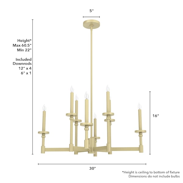 Hunter Briargrove 2-Tier 8-Light Modern Brass Chandelier - Elegant Dining Room & Living Room Lighting Fixture for Home Decor