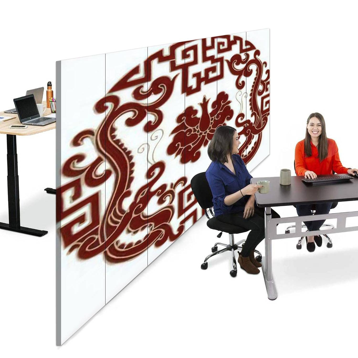 6 Panel Chinese Classical Pattern Canvas Room Divider Screen - Handmade Folding Privacy Partition for Home, Office & Event Decoration | Perfect for Living Room, Bedroom & Studio Spaces