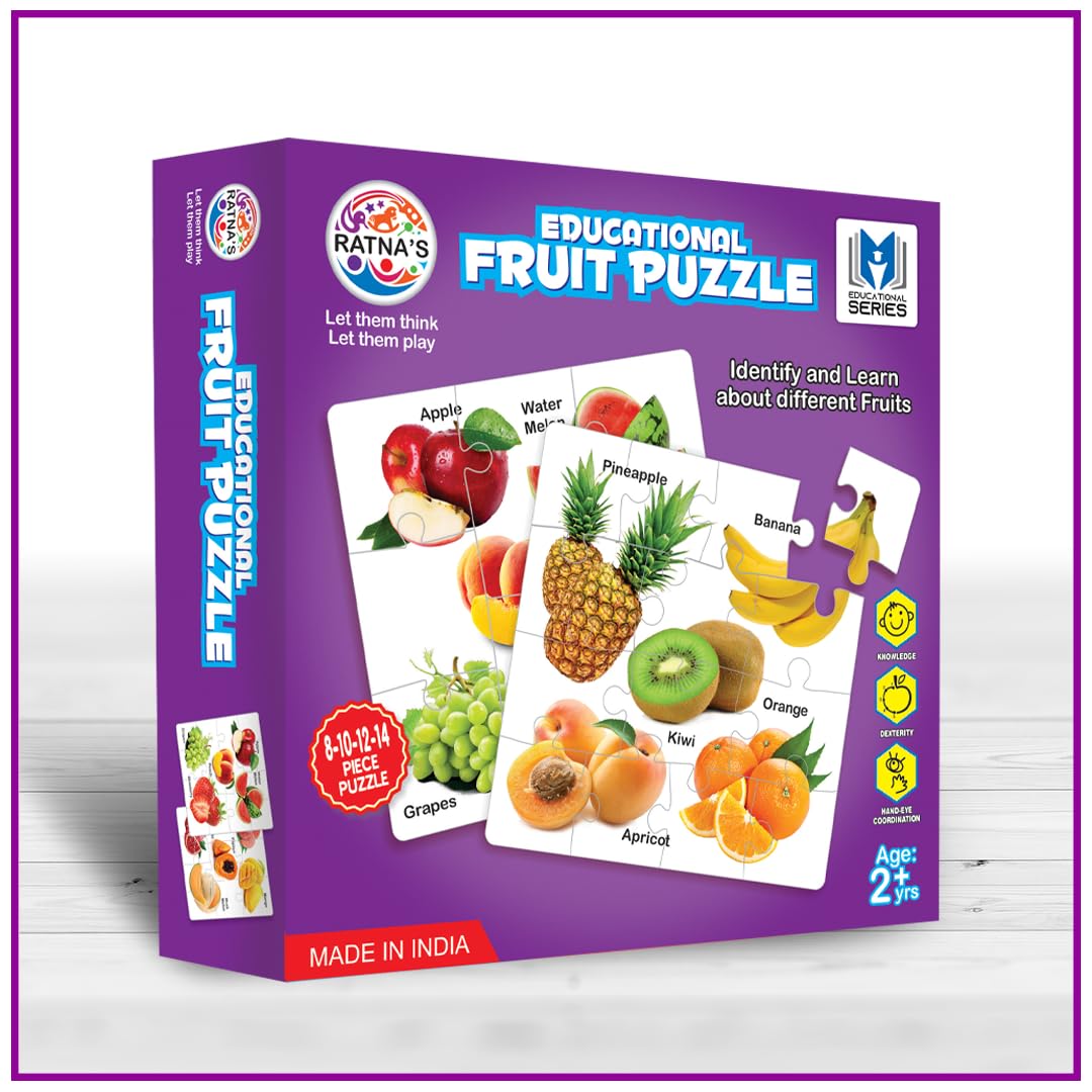 Ratna's Educational Fruit Jigsaw Puzzle for Kids - Learn Fruit Names & Shapes | Fun Learning Toy for Toddlers & Preschoolers | Perfect for Homeschooling & Classroom Activities