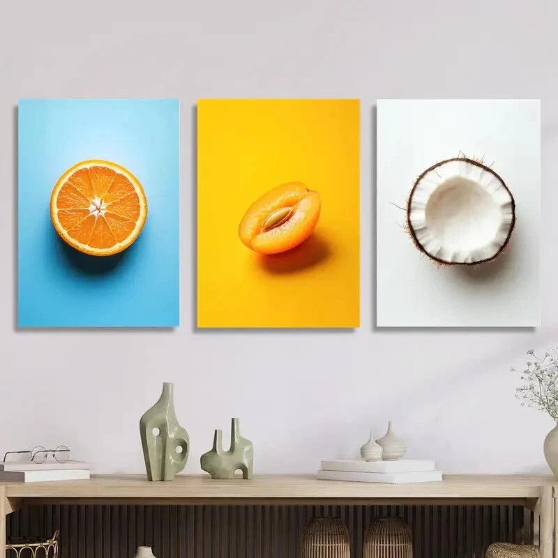 3-Piece Orange Slices, Bright Apricot & Coconut Wall Art Set - 40x60cm Framed Canvas - High Quality Print - 100% Australian Made - Ready to Hang - Perfect for Kitchen, Dining Room & Beach House Decor