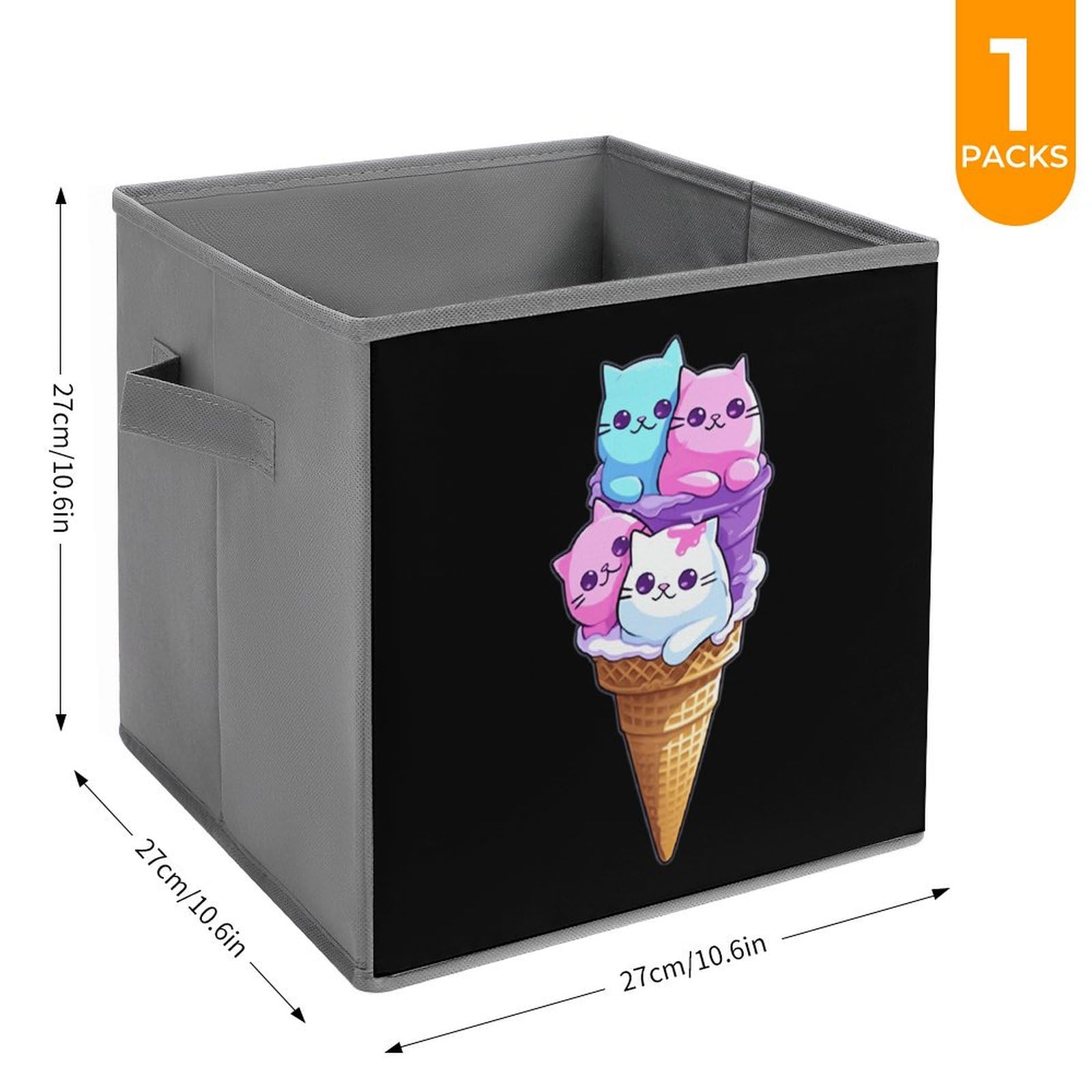 Foldable Storage Cubes for Ice Cream Cat - Square Storage Baskets with Handles, 1PC - Perfect for Home Organization, Closet, Office & Kids Room Storage