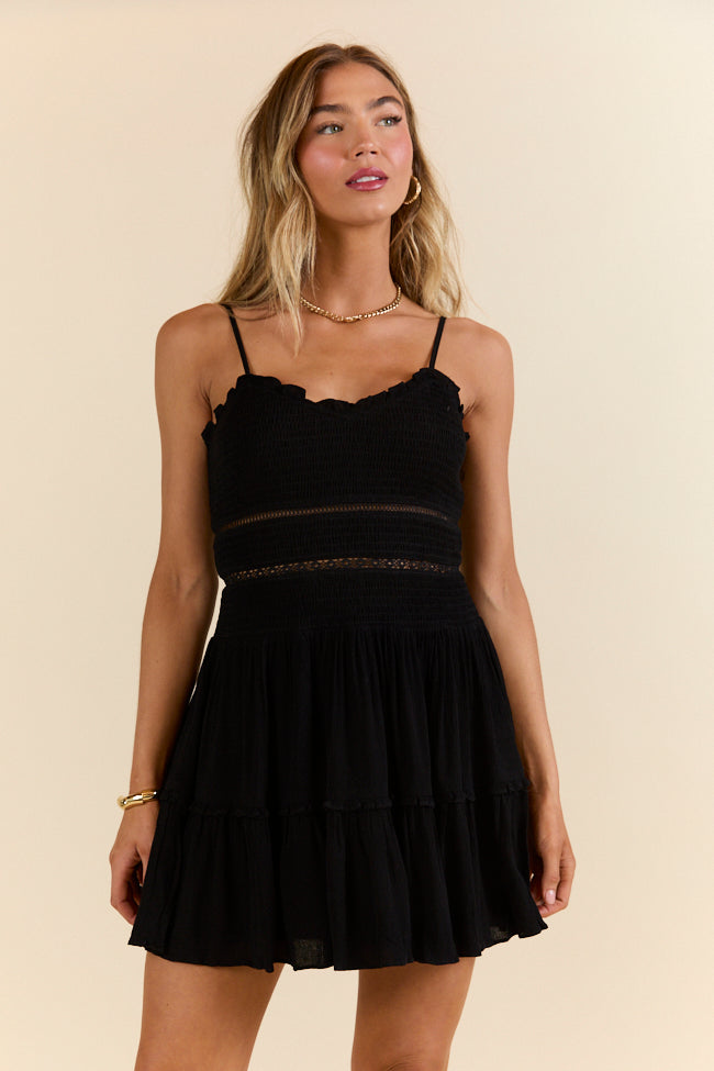 Elegant Black Smocked Bodice Mini Dress for Women - Perfect for Parties, Dates & Special Occasions | On Sale Now