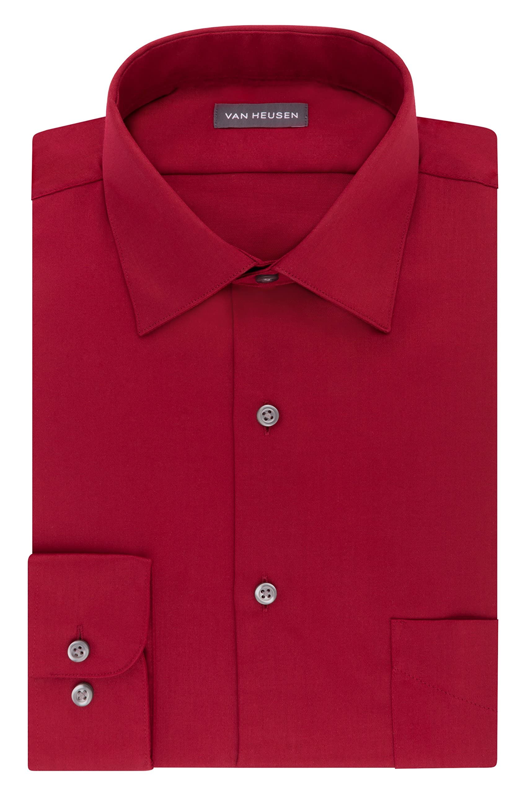 Van Heusen Men's Slim Fit Dress Shirts - Lux Sateen Stretch Solid Spread Collar Button Down Shirt for Business & Formal Occasions