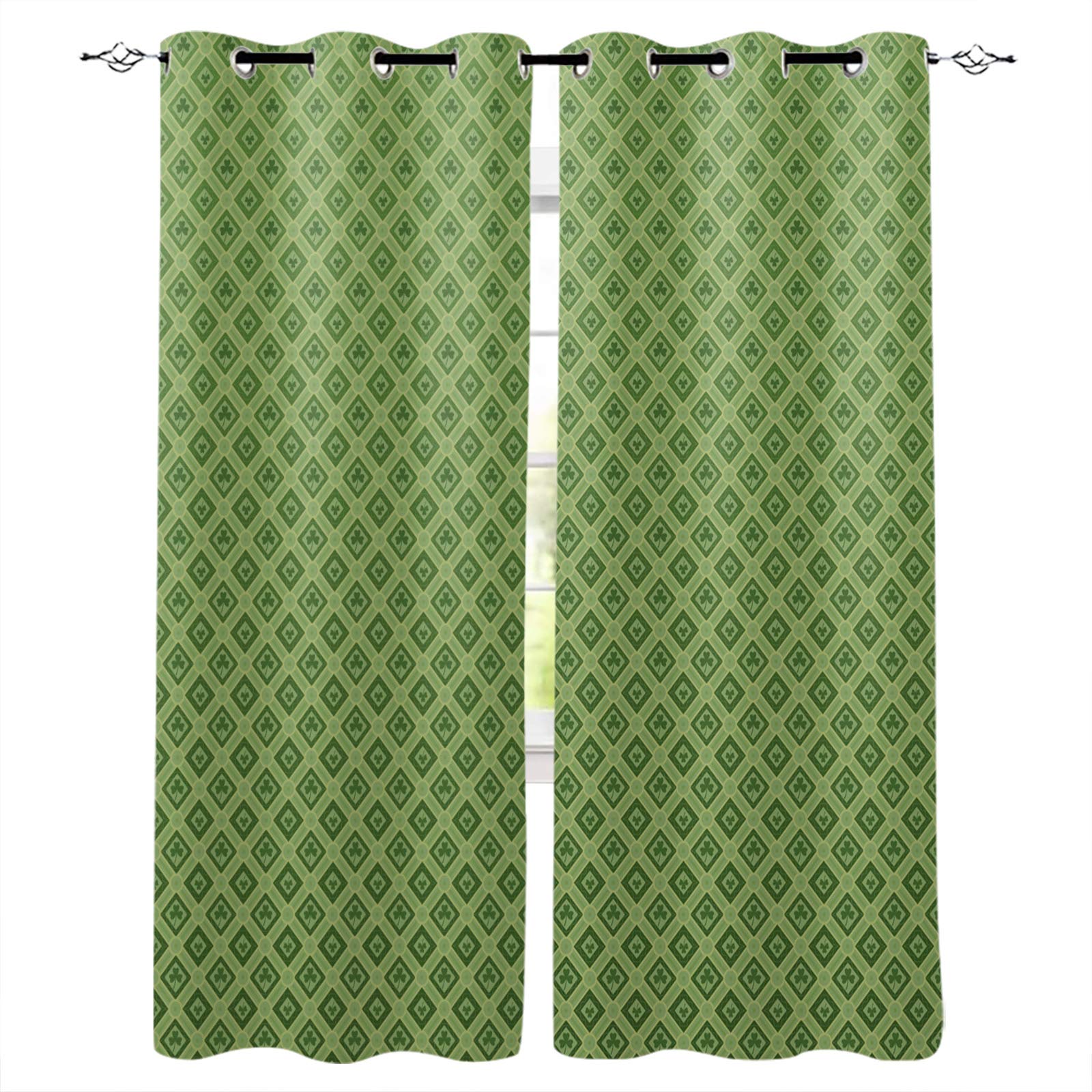 St. Patrick's Day Blackout Curtains 45 Inch Length - Clover Plaid Room Darkening Window Panels for Bedroom & Living Room | Perfect for Irish-Themed Decor & Light Blocking