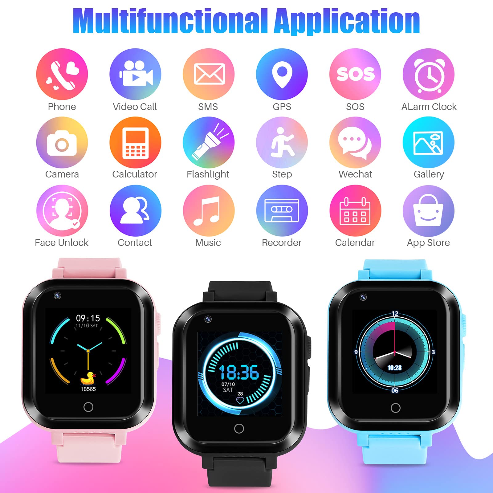 4G Kids Smart Watch with GPS Tracker & Waterproof - 2-Way Calling, Video Chat, SOS Alert, School Mode, Pedometer - Perfect for Children's Safety & Outdoor Activities (Concise Blue)