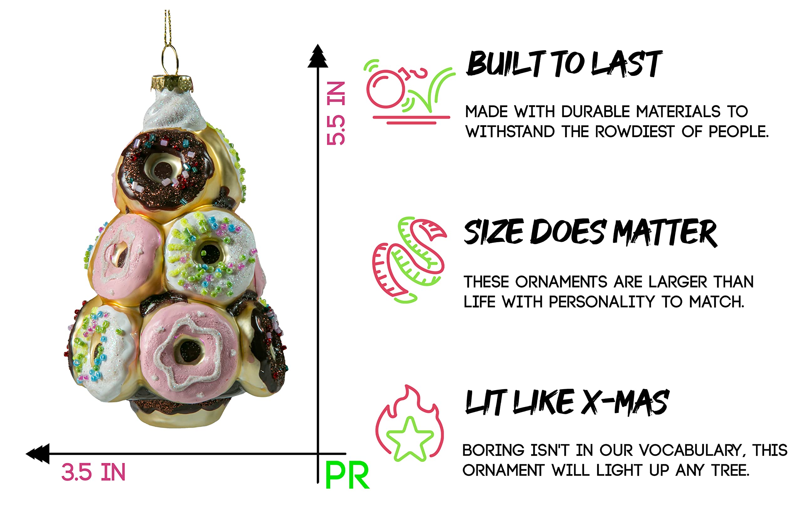 Party Rock Donut Pyramid Glass Ornament - Elegant Food-Themed Christmas Tree Decor for Holiday Parties & Home Decor