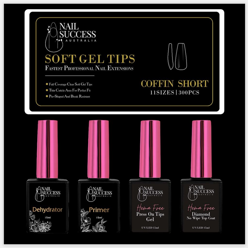 HEMA-Free Soft Gel Press On Nail Kit - Long Lasting Fake Nails with Glue - Perfect for Home Manicure, Parties & Special Occasions