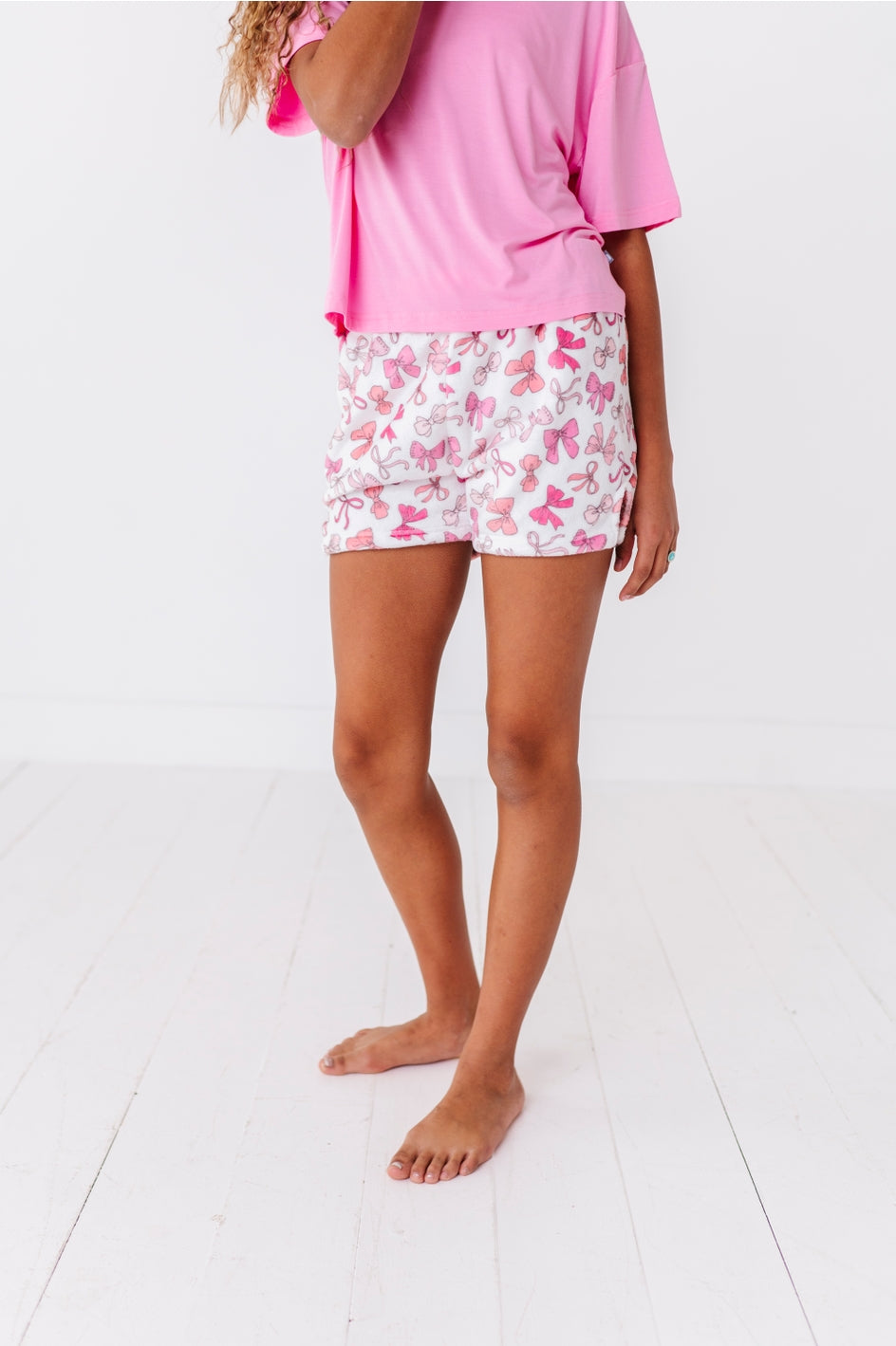 Pink Coquette Bows Plush Shorts for Women - Soft & Comfortable Lounge Shorts - Perfect for Sleepwear, Loungewear & Casual Outfits