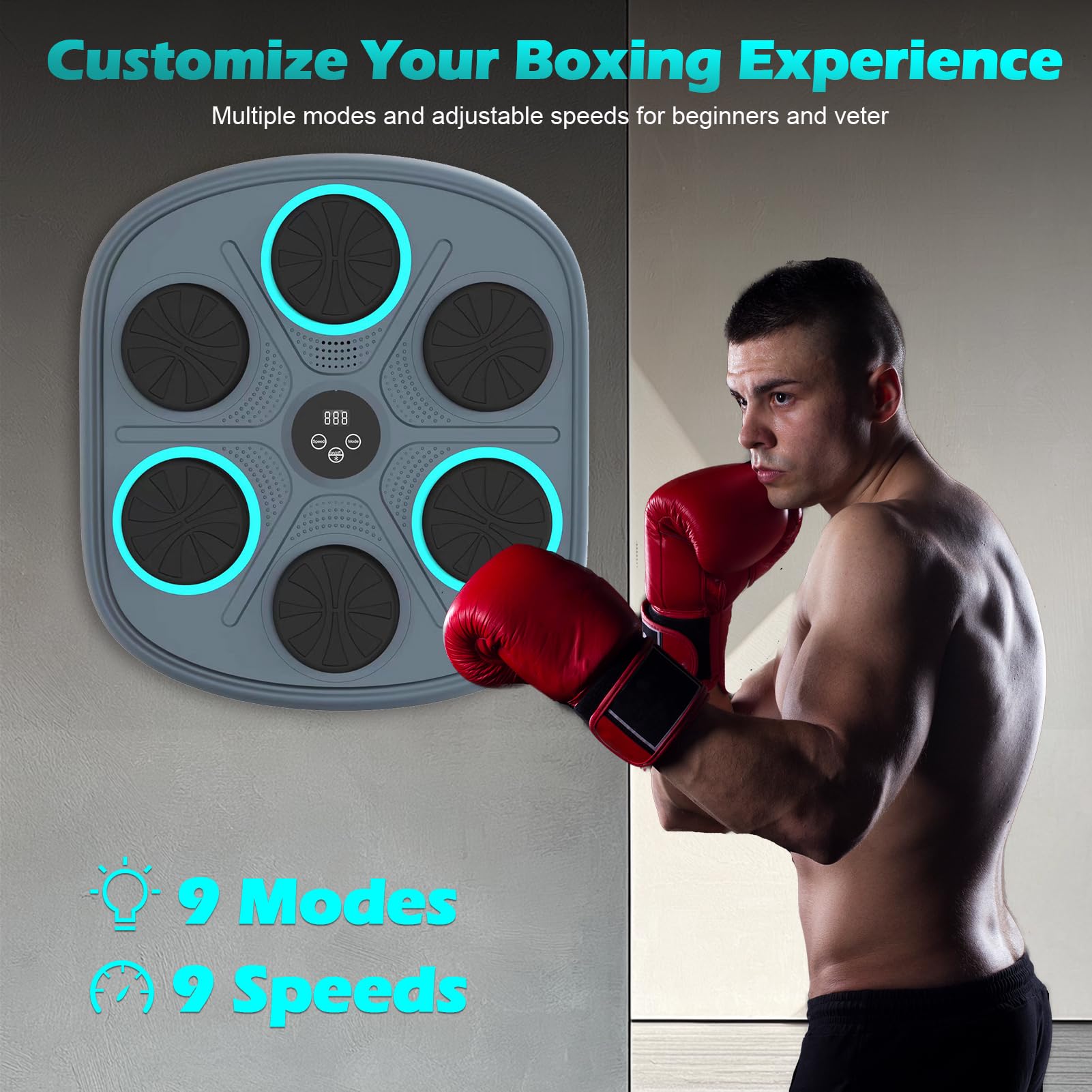Smart Music Boxing Machine for Adults & Kids - Wall Mounted Interactive Trainer with LED Display, 9 Modes & 9 Speeds - Perfect for Home Gym, Stress Relief & Family Fun - Great for Fitness Training, Boxing Practice & Indoor Workouts