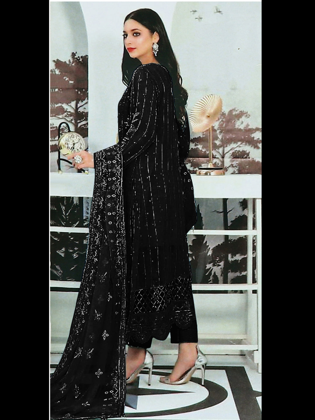 Black Designer Semi-Stitched Pant Suit with Embroidery Work - Stylish Formal Wear for Women | Perfect for Office, Parties & Special Occasions