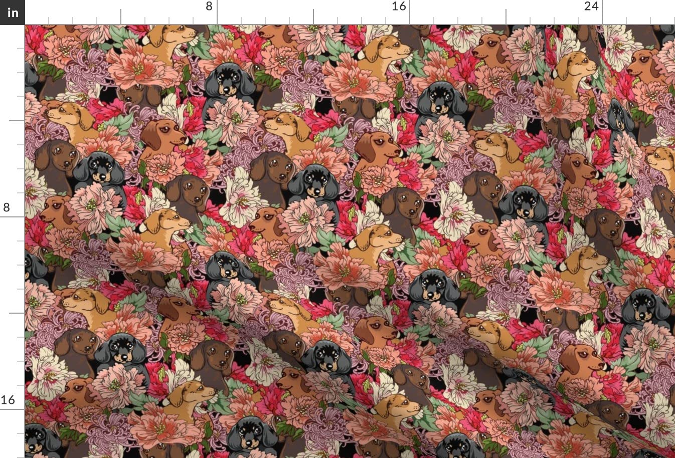 Dachshund Flower Garden Pink Printed Minky Fabric by The Yard - Soft Plush Material for Sewing Baby Blankets, Quilt Backing & DIY Projects - Perfect for Nursery Decor, Gift Making & Home Crafts