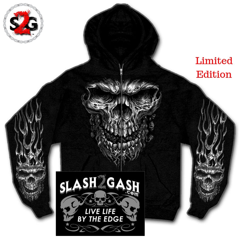 Hot Leathers Shredder Skull Hooded Sweatshirt - Custom Slash2Gash Design | Gothic Streetwear for Men & Women | Perfect for Concerts, Halloween & Punk Fashion