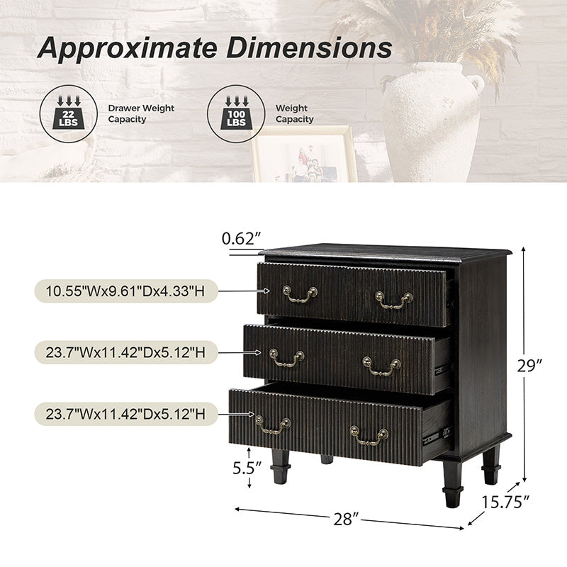 Rustic 3-Drawer Nightstand with USB Charging Station - Solid Wood Bedside Table for Bedroom, Living Room & Guest Room | Galatea Optional Types